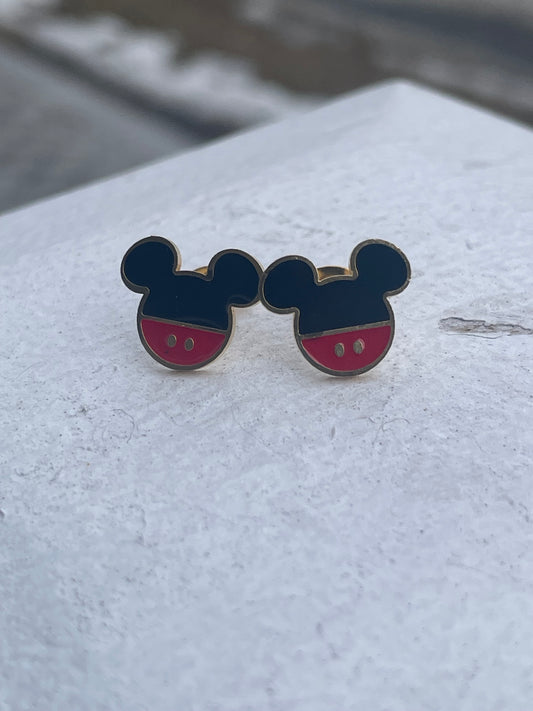 Stainless Steel Mickey Logo Stud Earrings