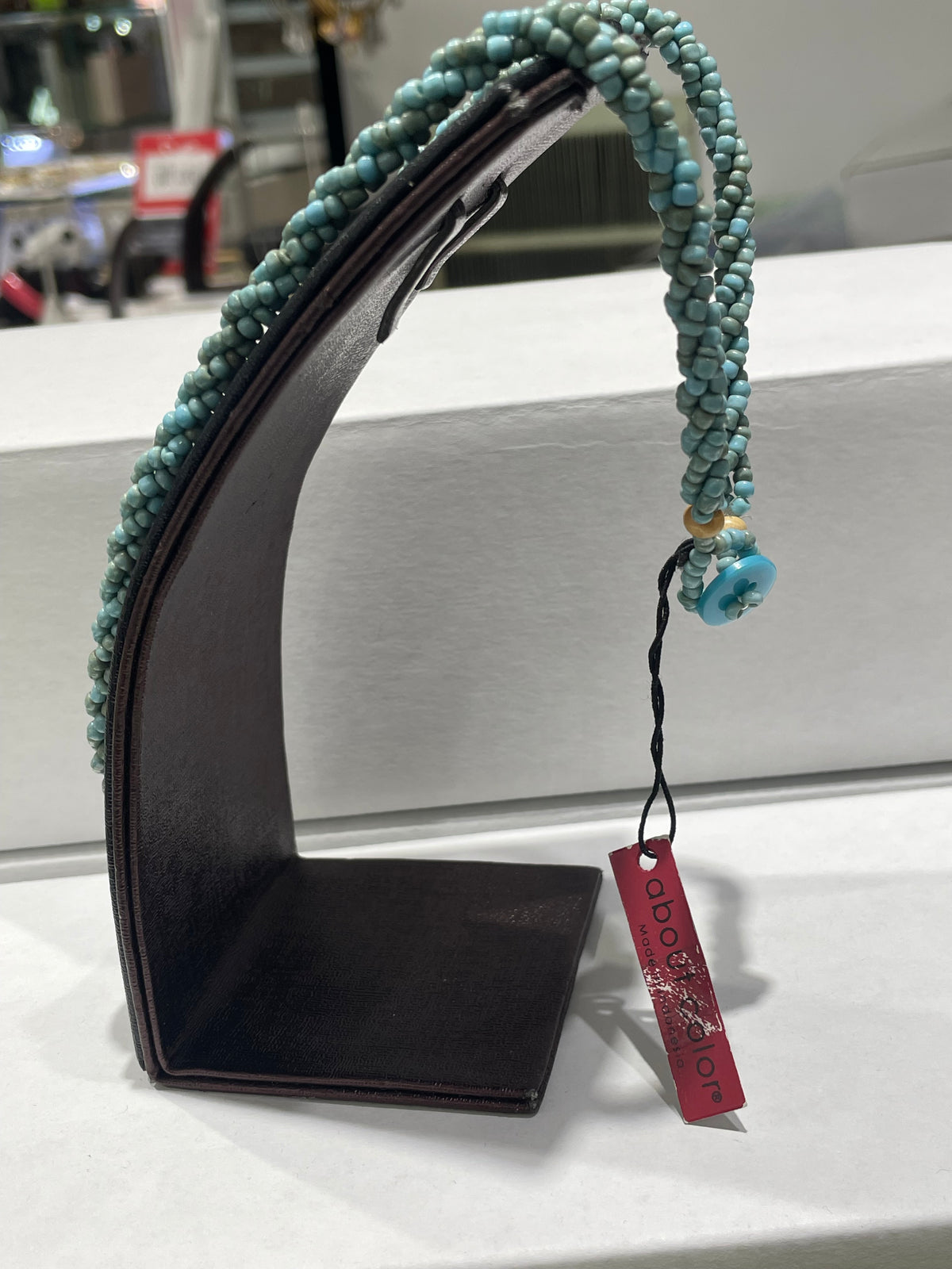 Natural Turquoise Stone Braided Necklace 18”