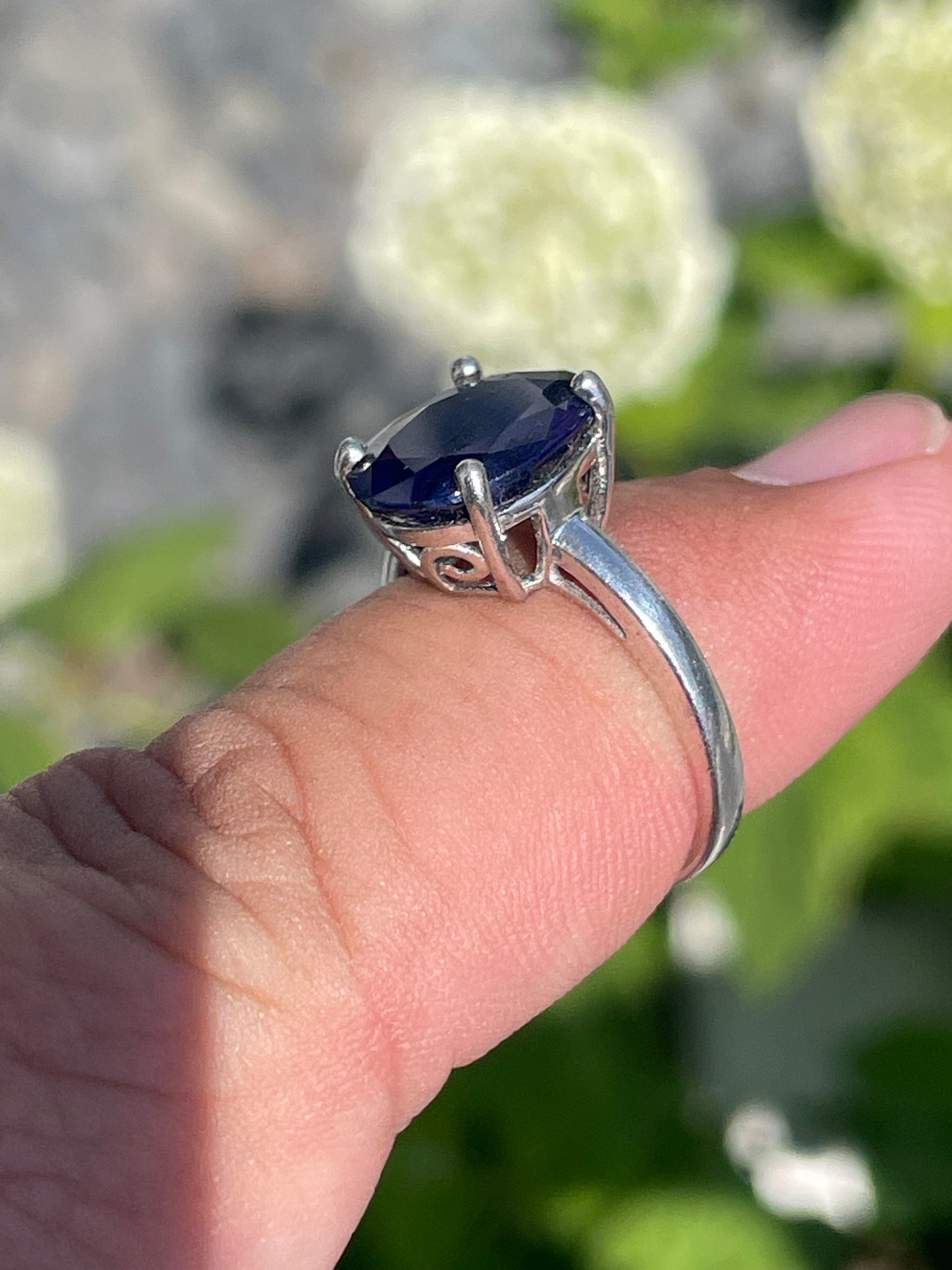 925 Sterling Silver Large Natural Sapphire Solitaire Ring Size 6