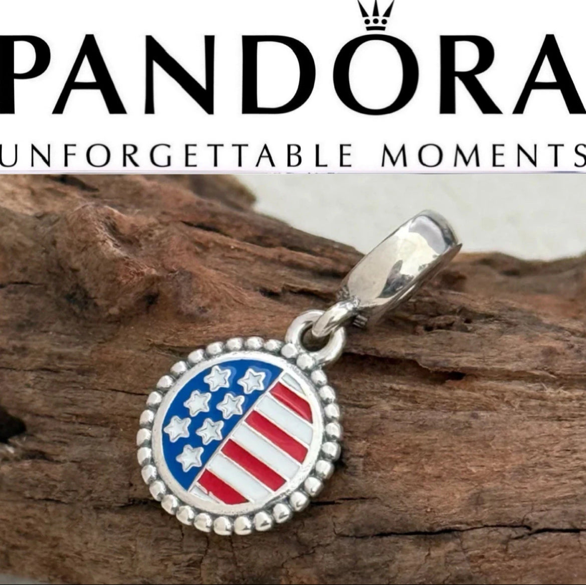 Retired Pandora United States USA Flag Country Dangle Charm