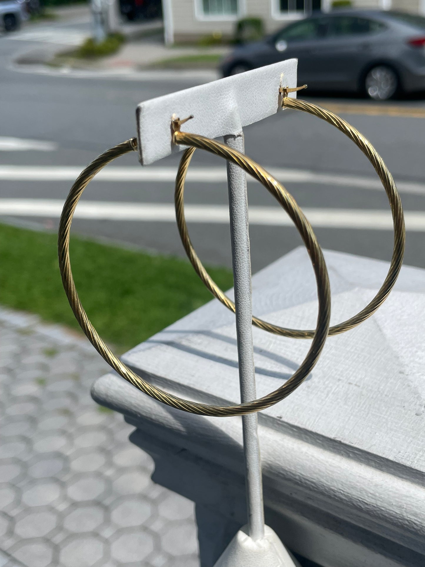 925 Sterling Silver Vermeil 70mm Twist Hoop Earrings