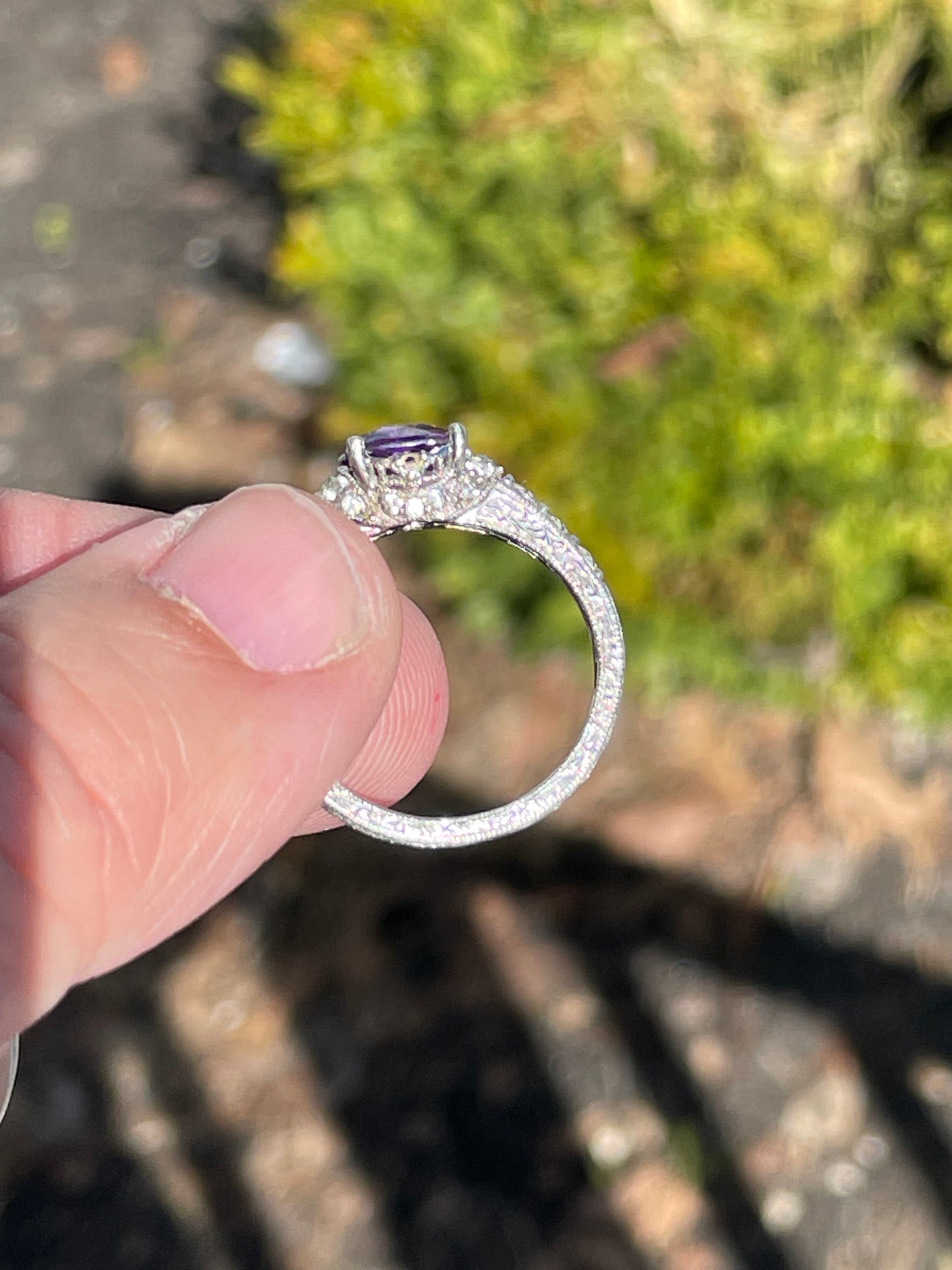 Designer Tacori 925 Sterling Silver Amethyst & Cz Fancy Etched Setting Ring Size 7.5