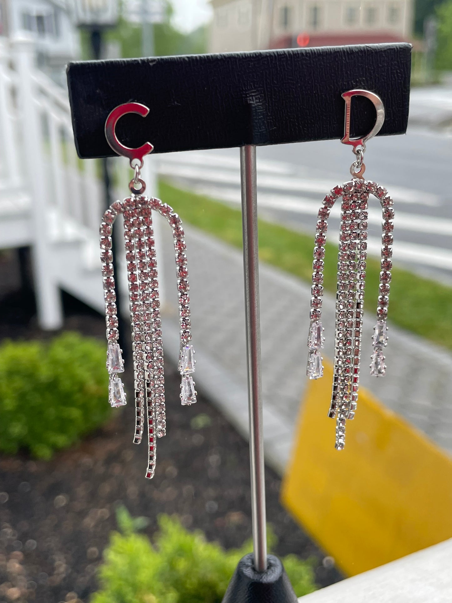 Silver Plated Christian Dior Style Clear Crystal Chandelier Earrings