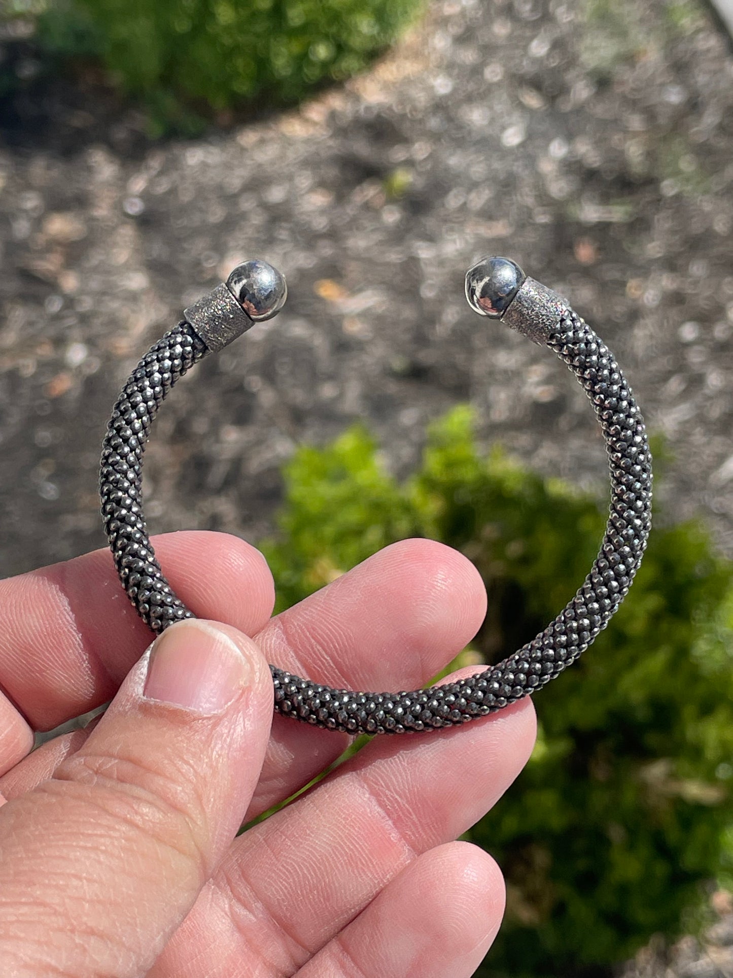 925 Sterling Silver Oxidized Silver Flexible Cuff Bracelet (U18)