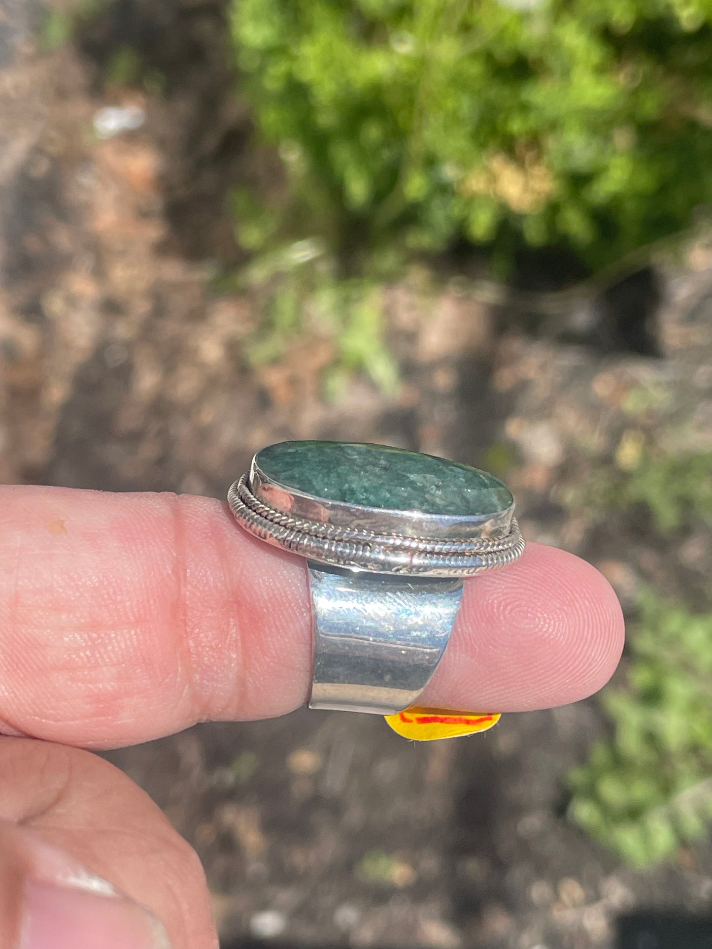 925 Sterling Silver Large Natural Emerald Stone Ring Size 6
