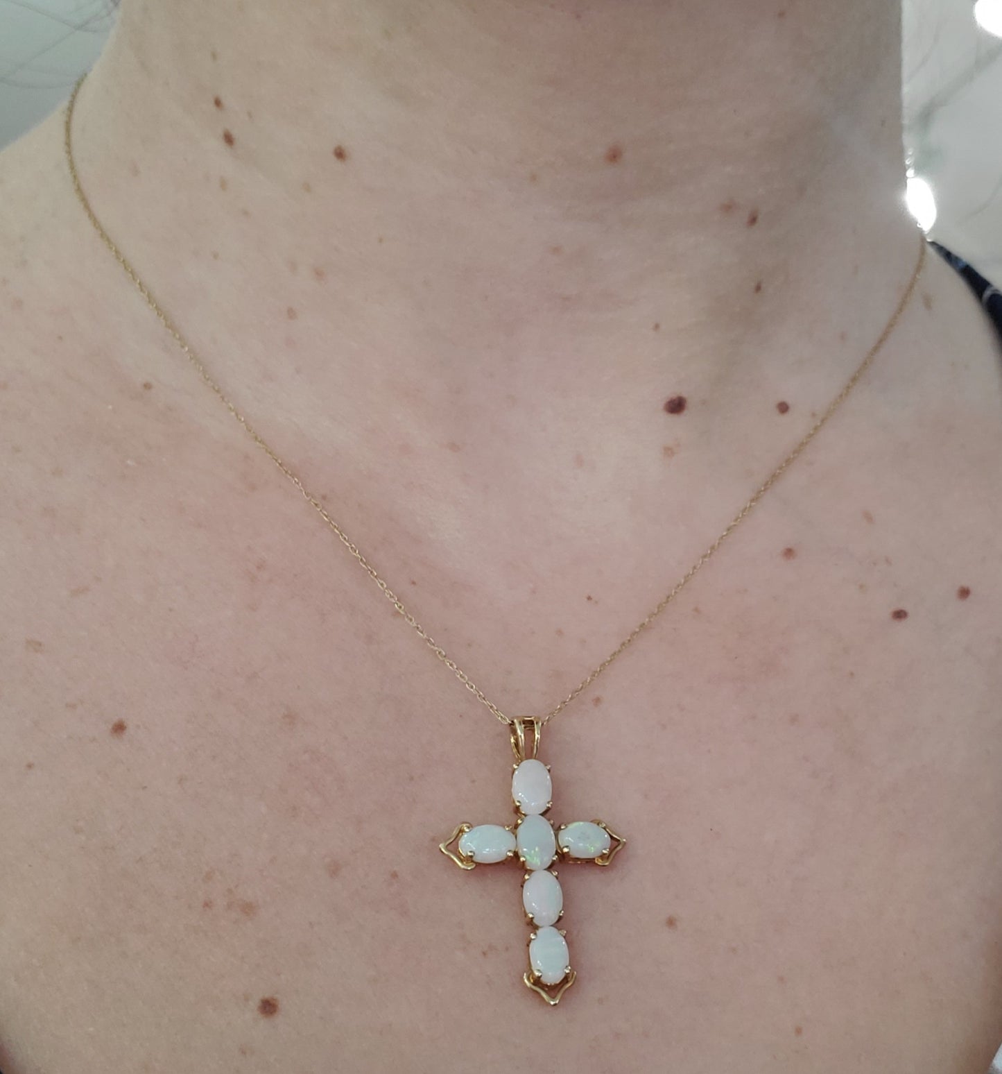 10k Gold Opal Cross Necklace