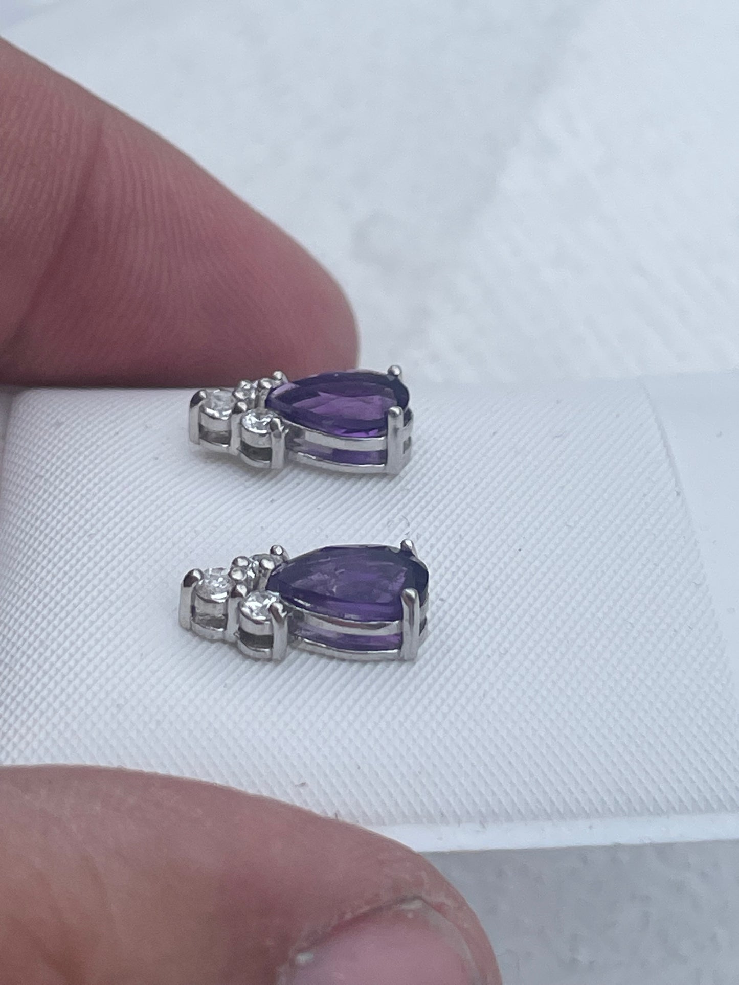 925 Sterling Silver Amethyst Pear Shape Stud Earrings