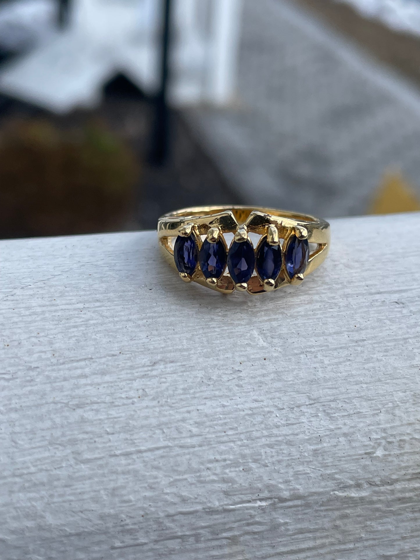 Sterling Silver Vermeil Marquis Tanzanite Stone Bridge Style Ring Size 9