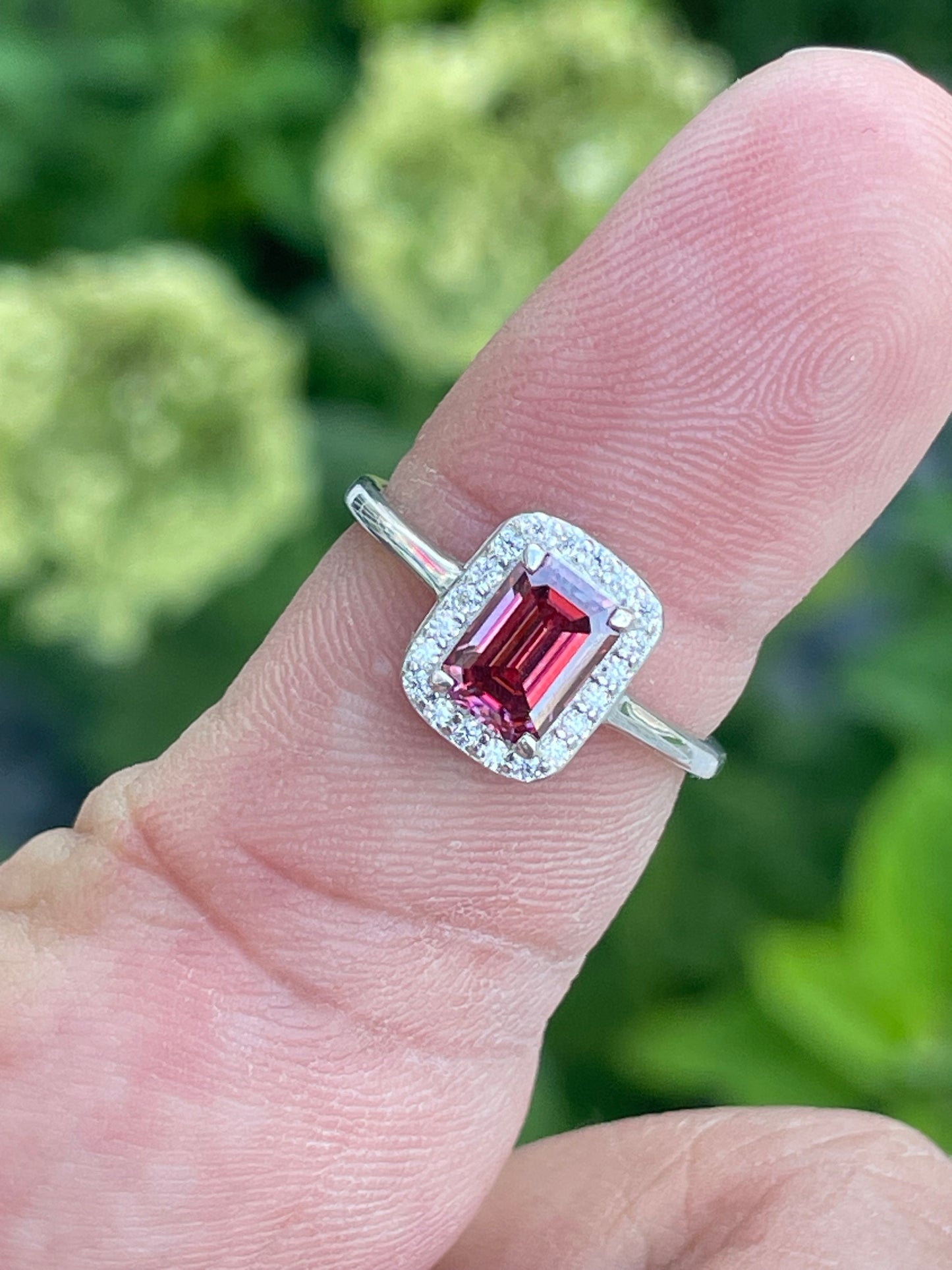 925 Sterling Silver Red Moissanite Ring