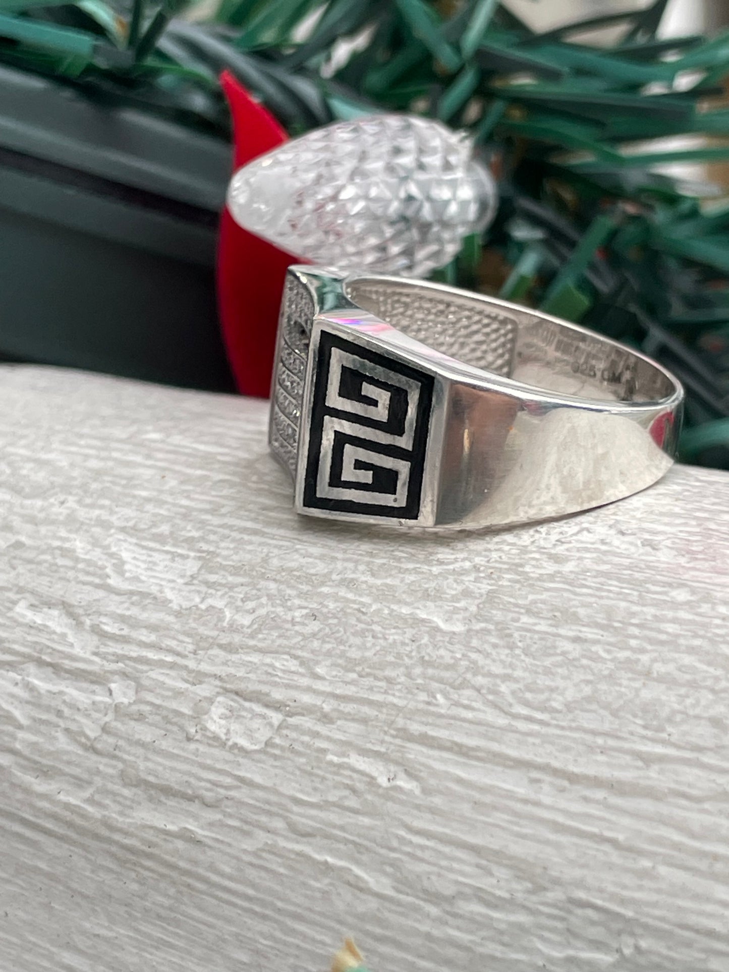 925 Sterling Silver Men’s Cz Greek Key Signet Ring Size 12