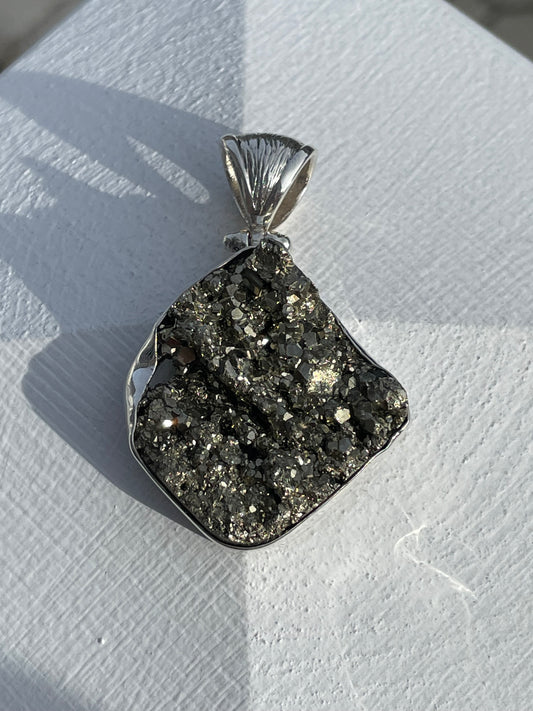 925 Sterling Silver Handmade Pyrite Pendant