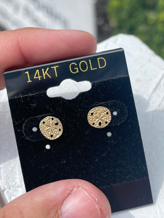 14k Gold Sand Dollar Stud Earrings