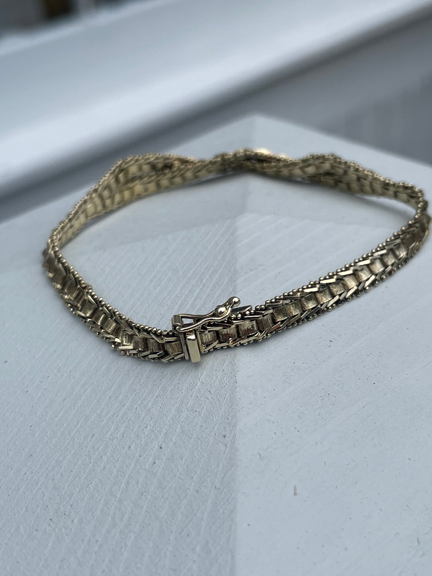 14k Gold Vintage 1980s Braided Bead & Tile Bracelet