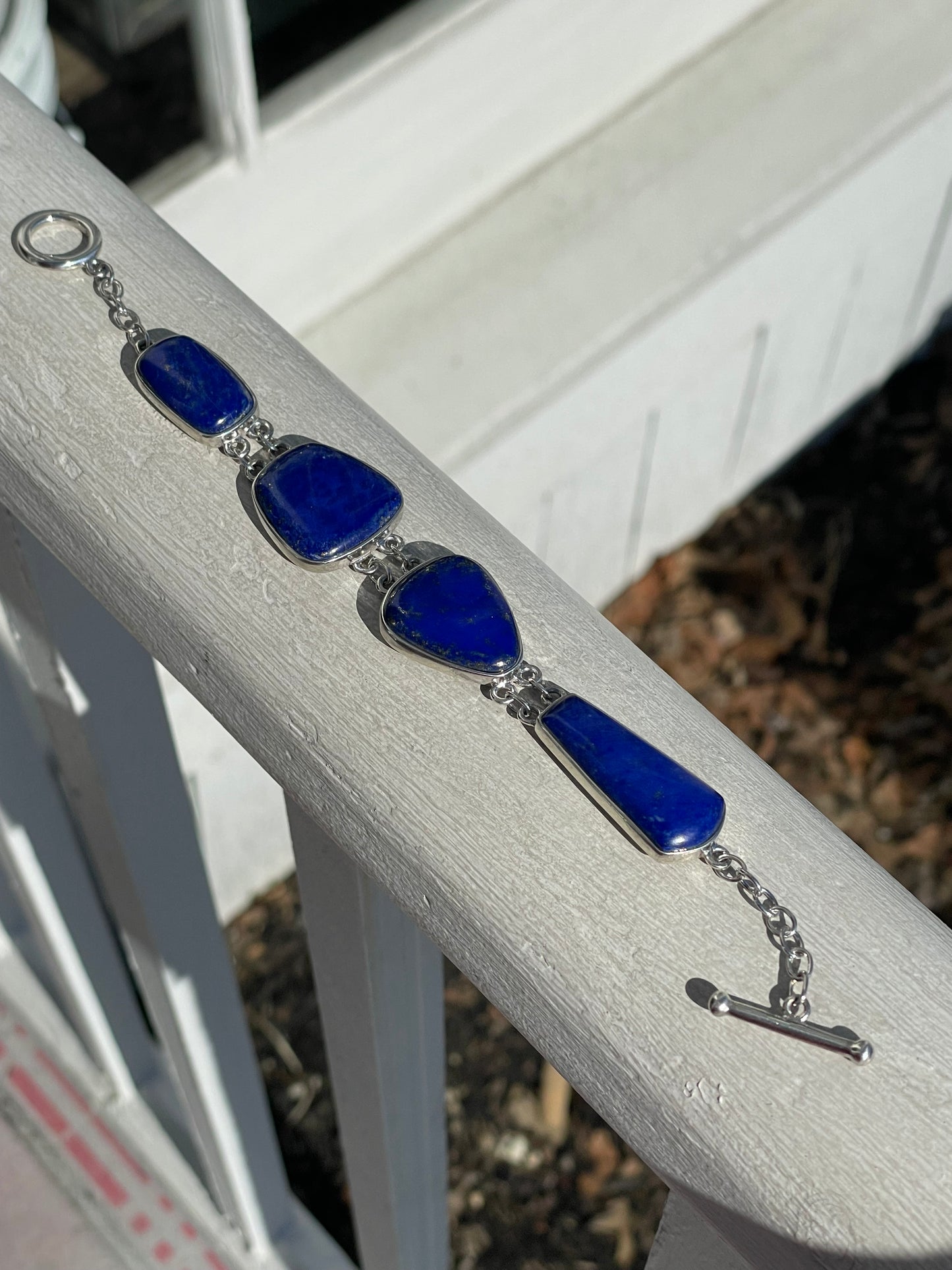 Natural Large Stone 925 Sterling Silver Blue Lapis Bracelet