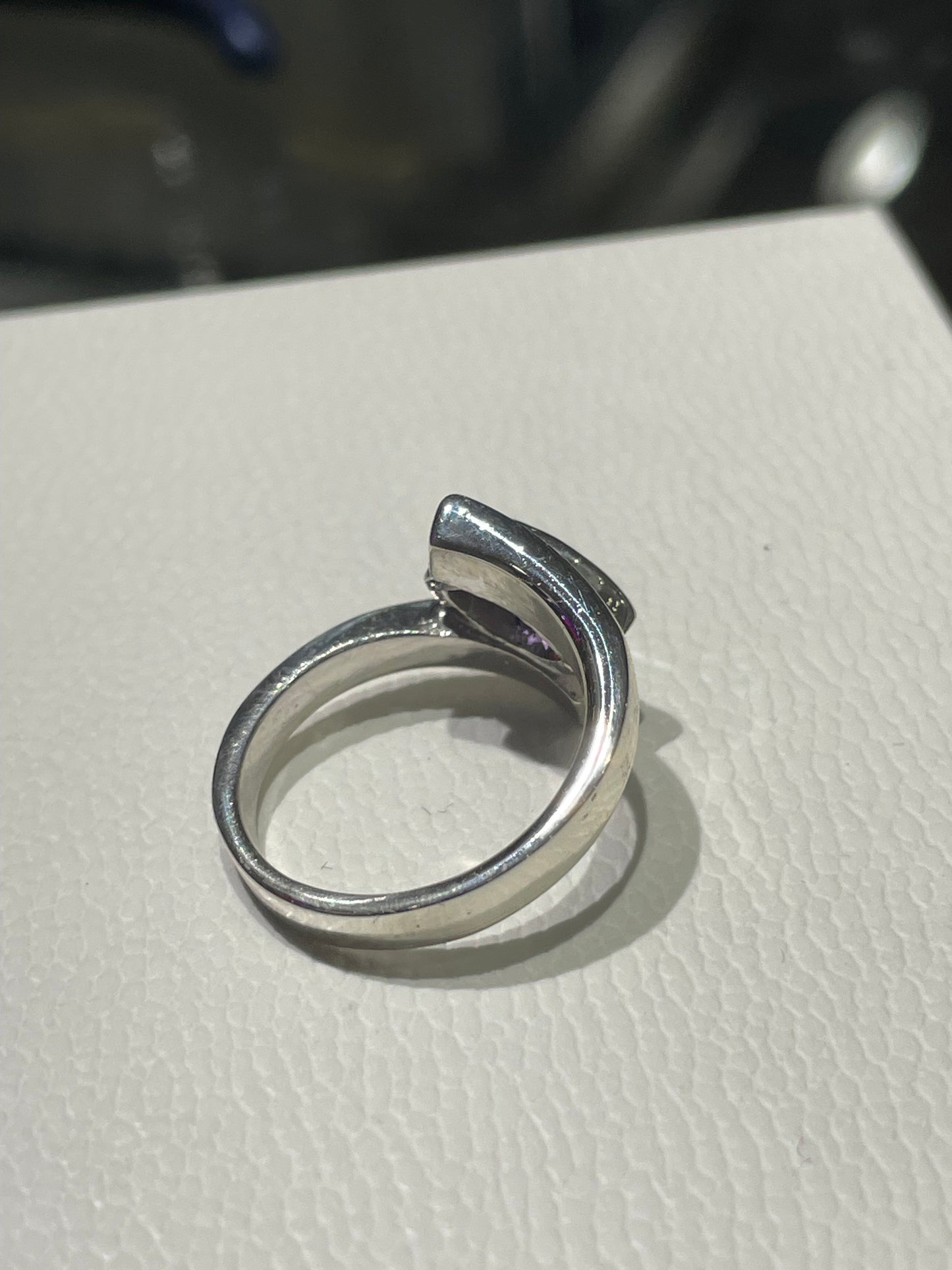 925 Sterling Silver Amethyst & Blue Opal Bypass Ring Size 7