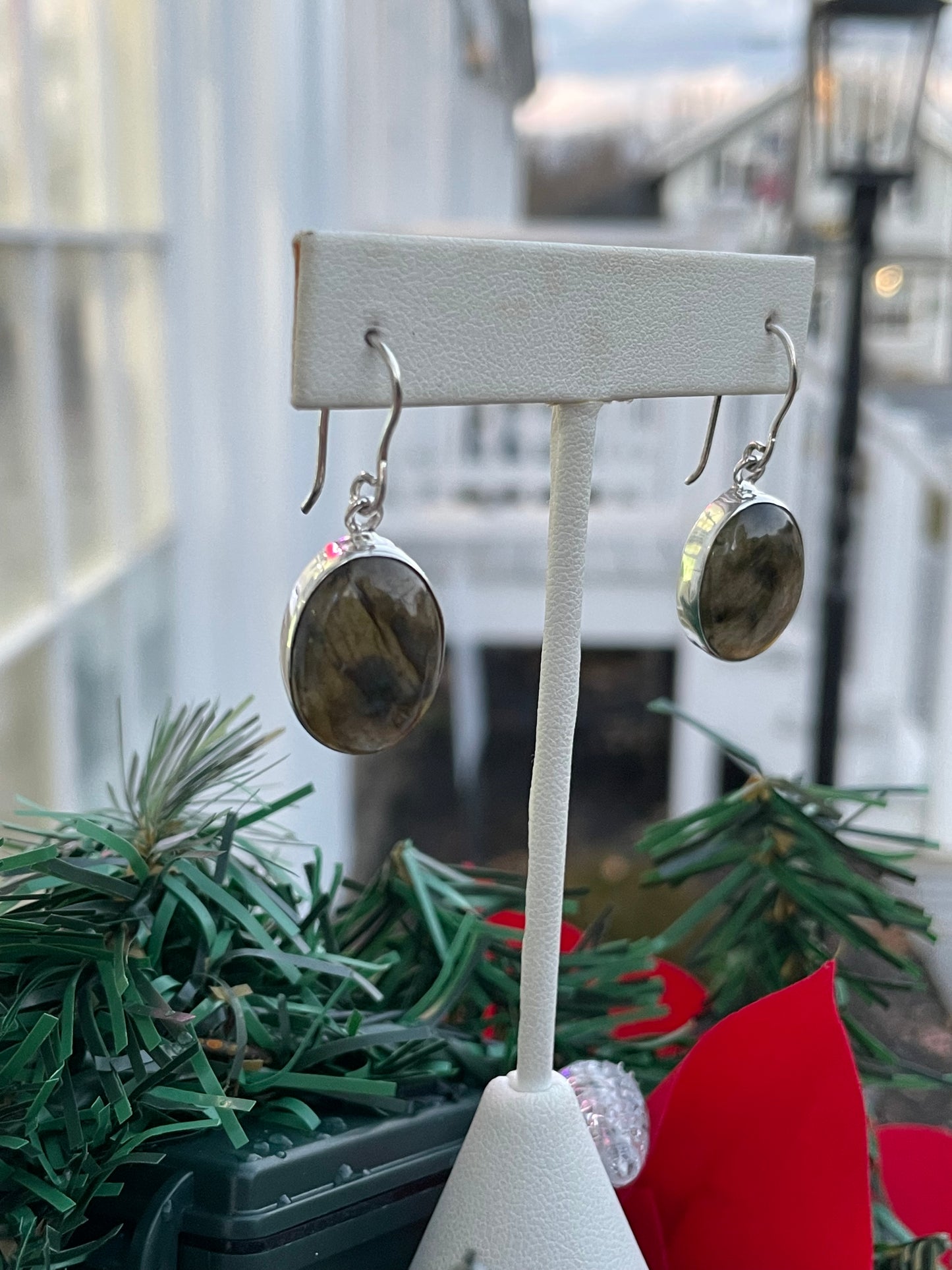 925 Sterling Silver Large Labradorite Stone Dangle Earrings