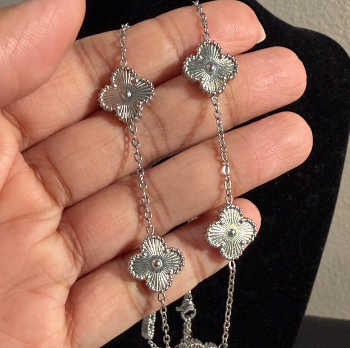 Stainless Steel Van Cleef lookalike 10 station quatrefoil Alhambra necklace