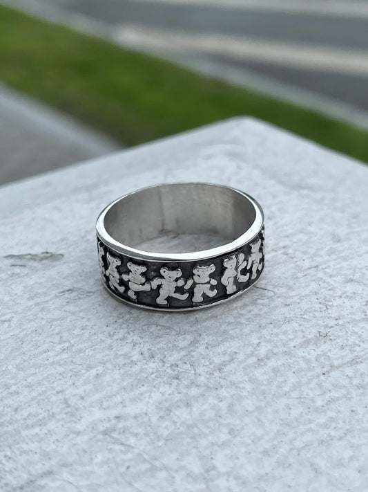 925 Sterling Silver Grateful Dead Dancing Bears Band Ring Size 10.5