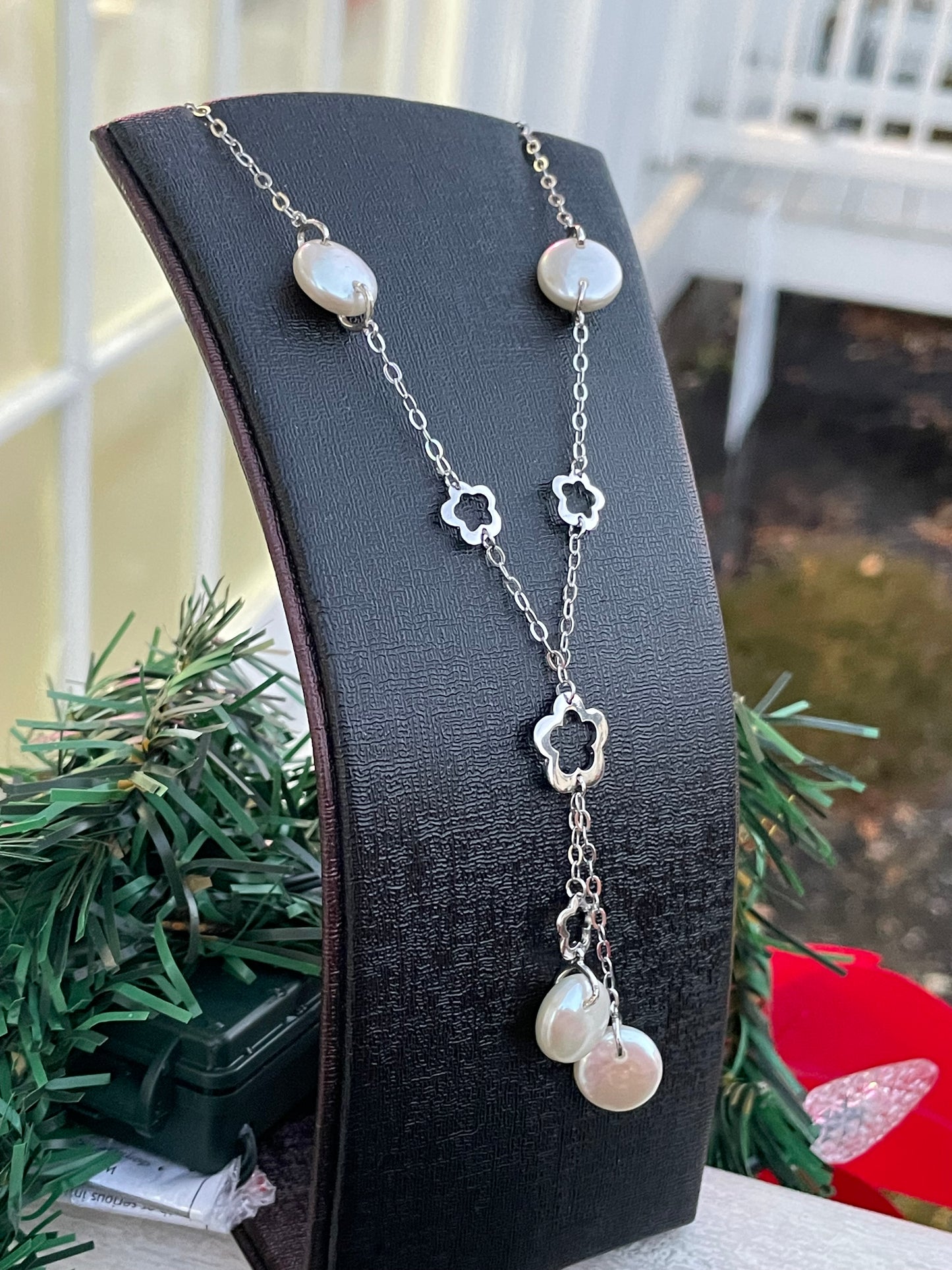 925 Sterling Silver Open Flower Freshwater Pearl Necklace