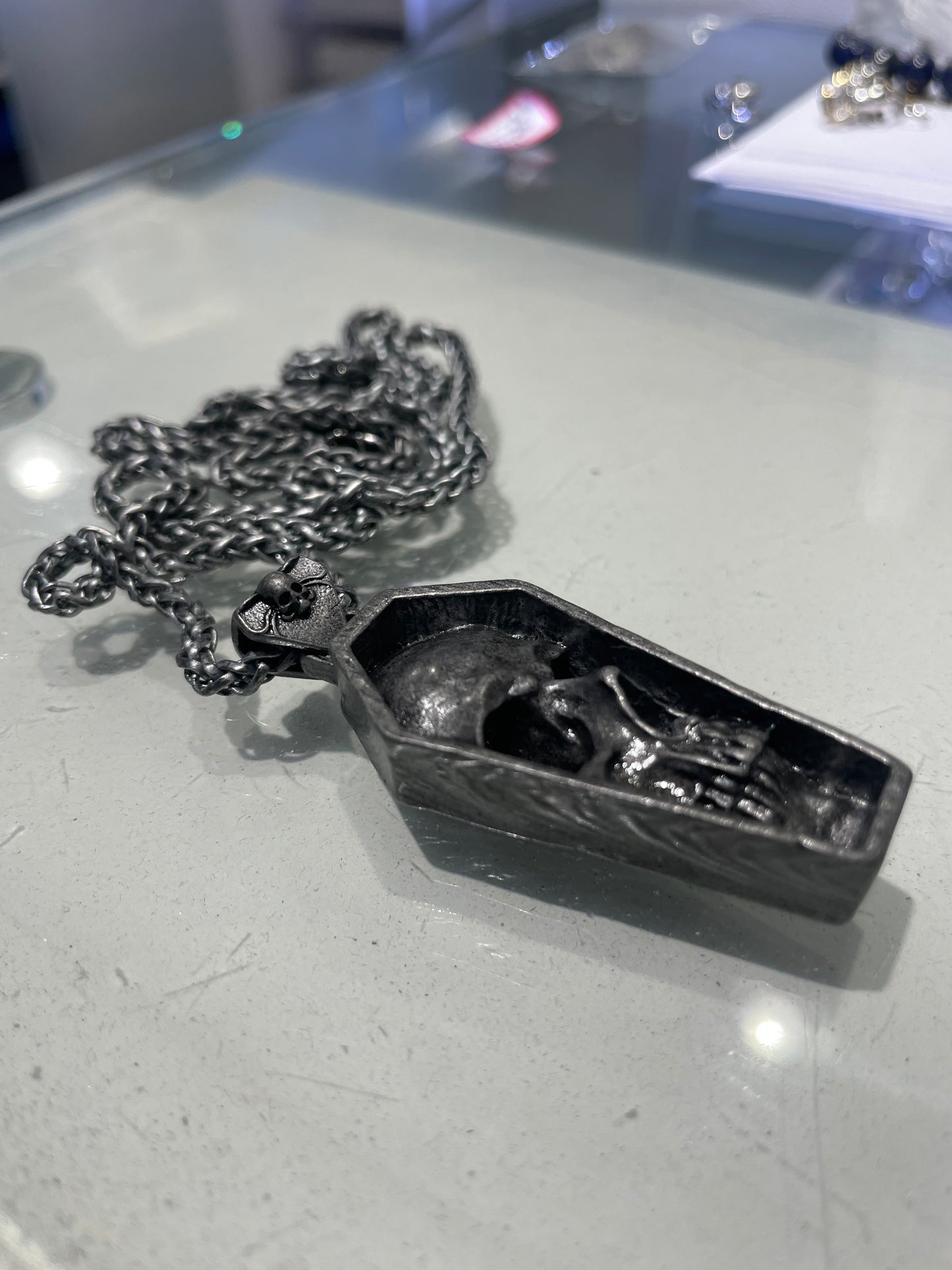 Stainless Steel Skull Coffin Necklace