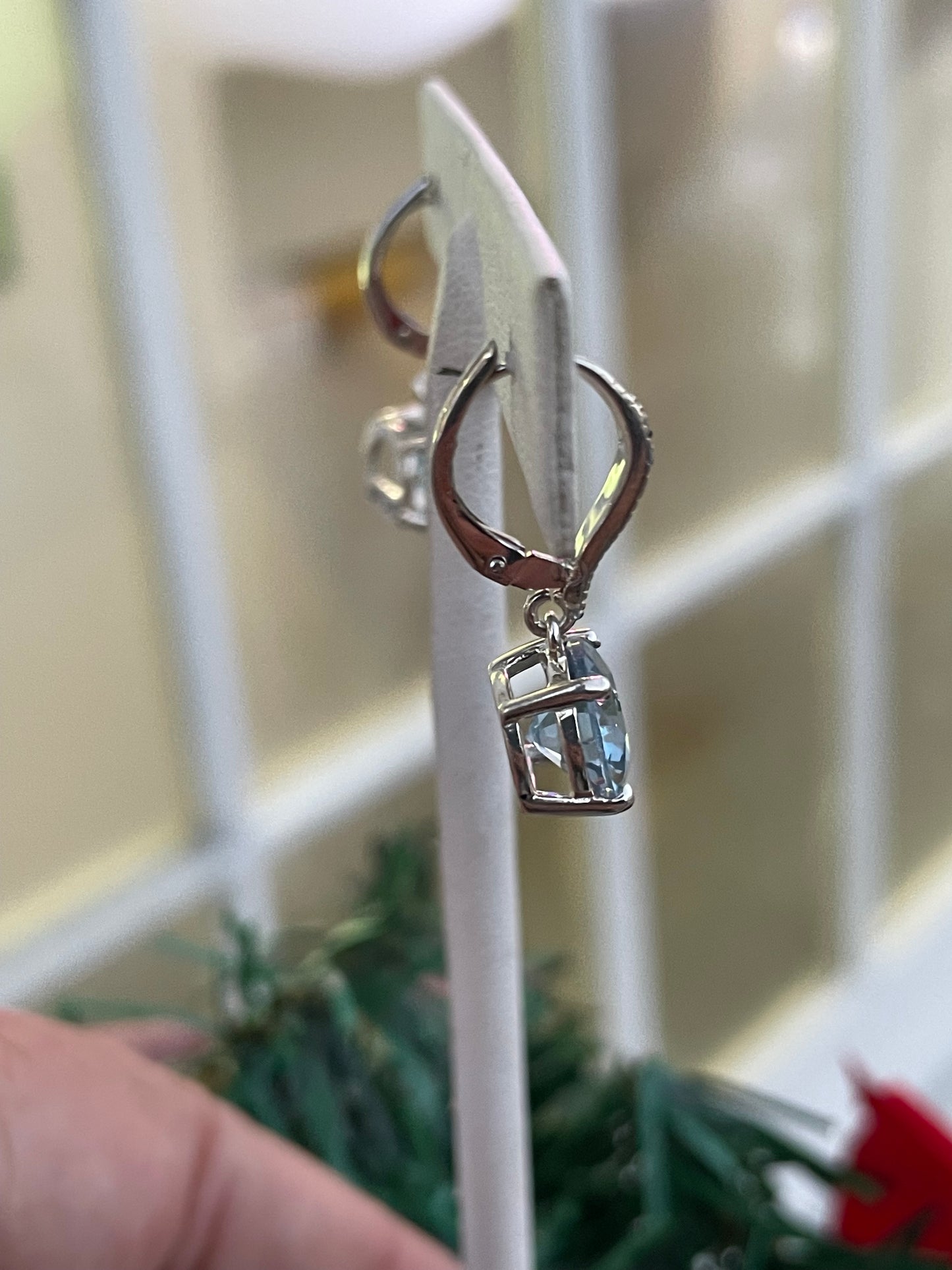 925 Sterling Silver Blue Topaz & Marcasite Dangle Earrings