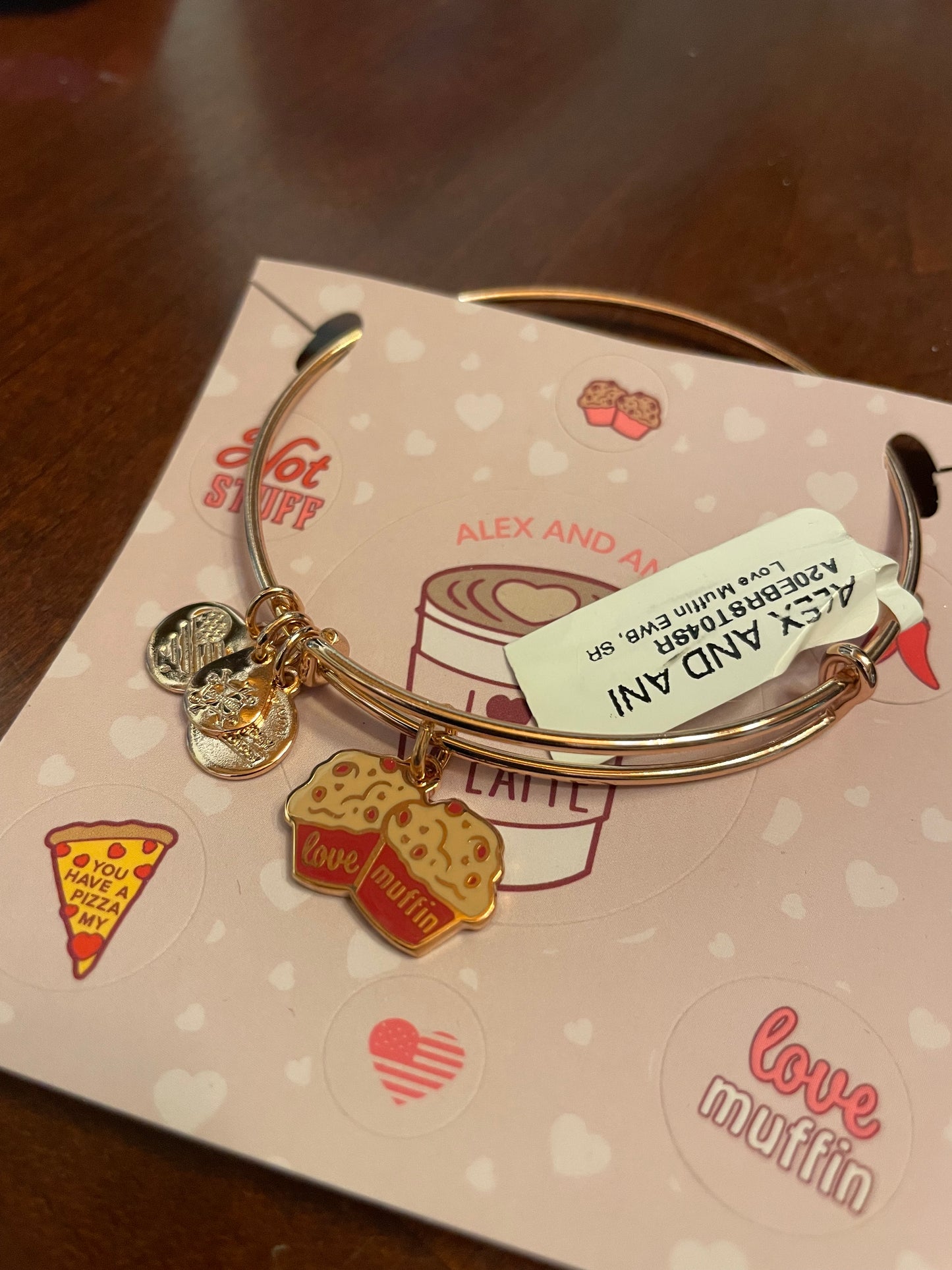 Alex & Ani "Love Muffin" Charm Bracelet Rose-Gold Finish Bangle I Love You A Latte