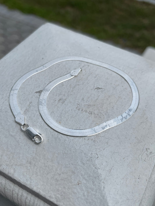 925 Sterling Silver Herringbone Anklet 10” 4mm