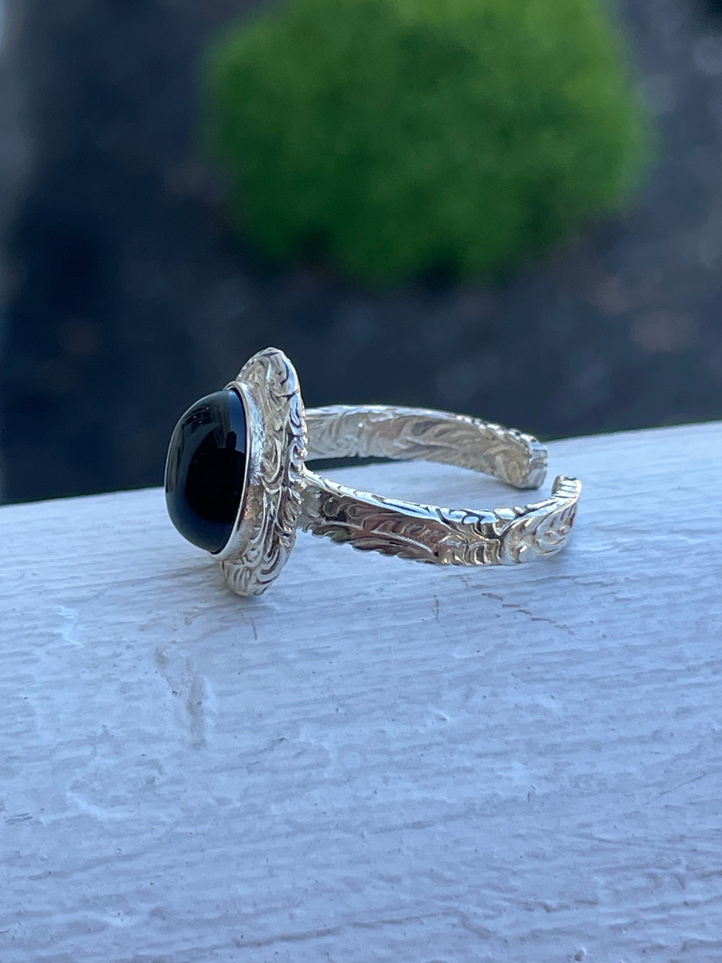 925 Sterling Silver “A Transient Path” Black Onyx Open Size Ring