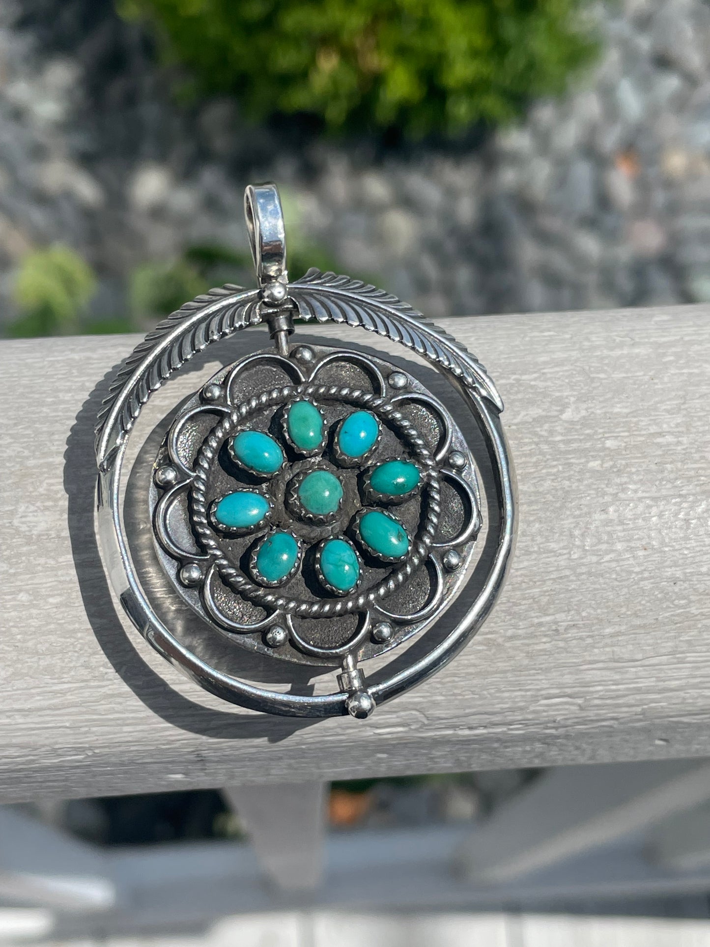 Navajo Designer Alfred Joe Native American Large Reversible Turquoise & Carnelian 925 Sterling Silver Pendant