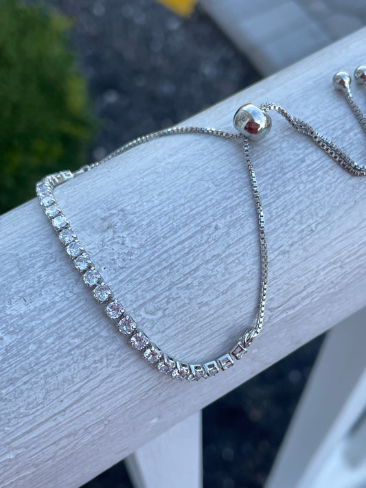 925 Sterling Silver One Size Fits all Cz tennis bracelet