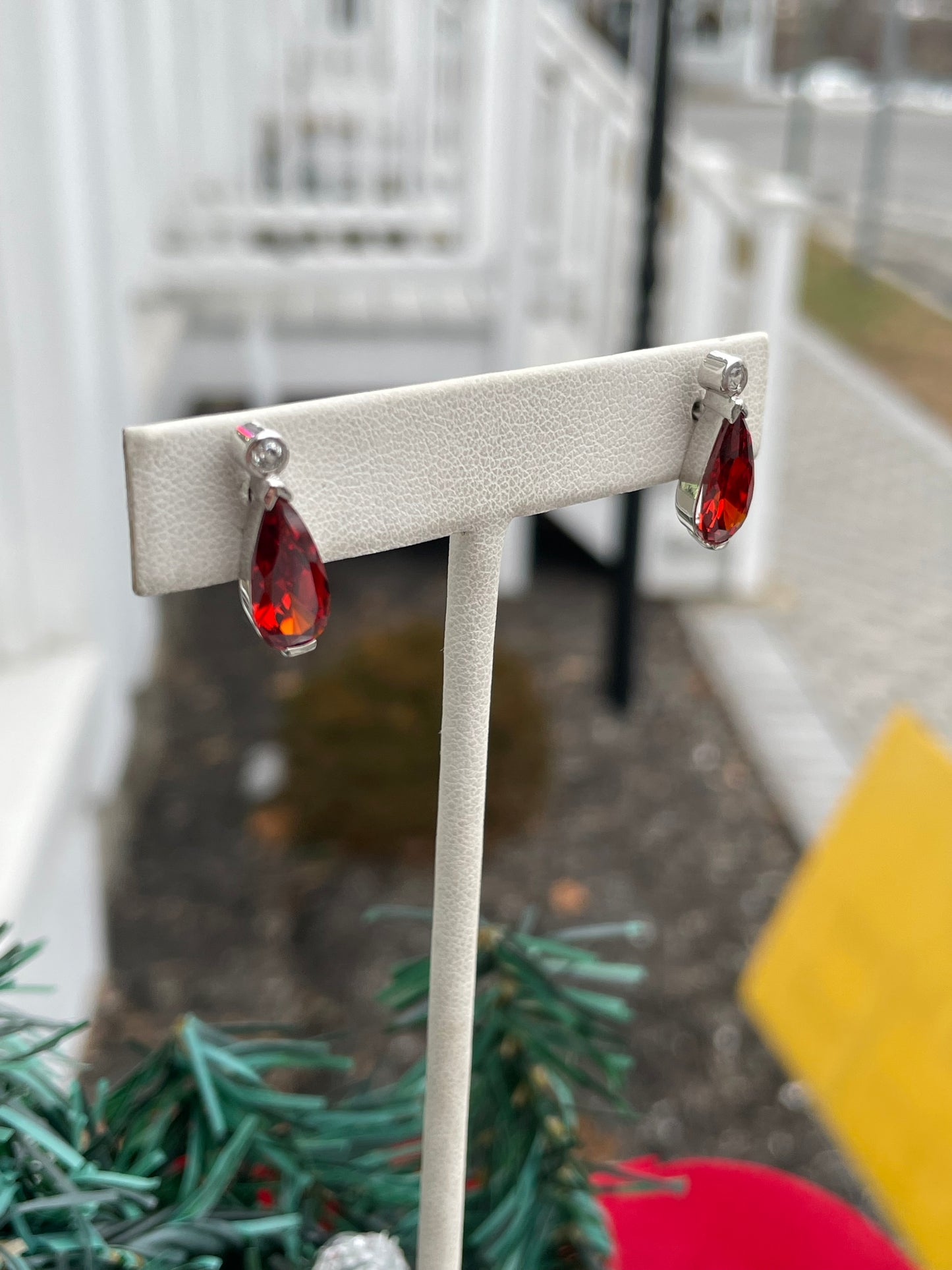 Sterling Silver Garnet Pear Shape Dangle Earrings