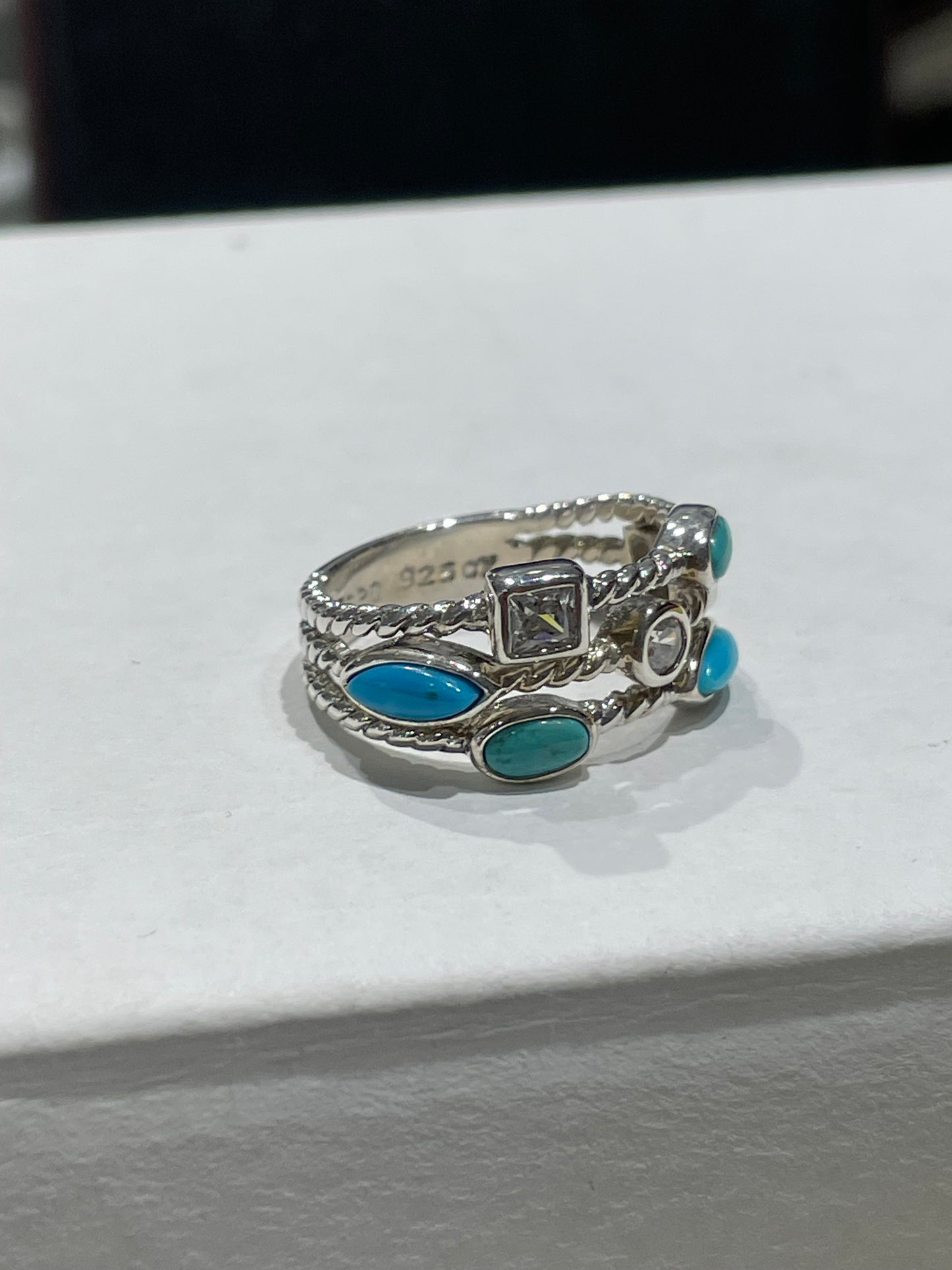 Designer Joseph Esposito ESPO Classic Cable Turquoise & Cz Band Ring Size 7