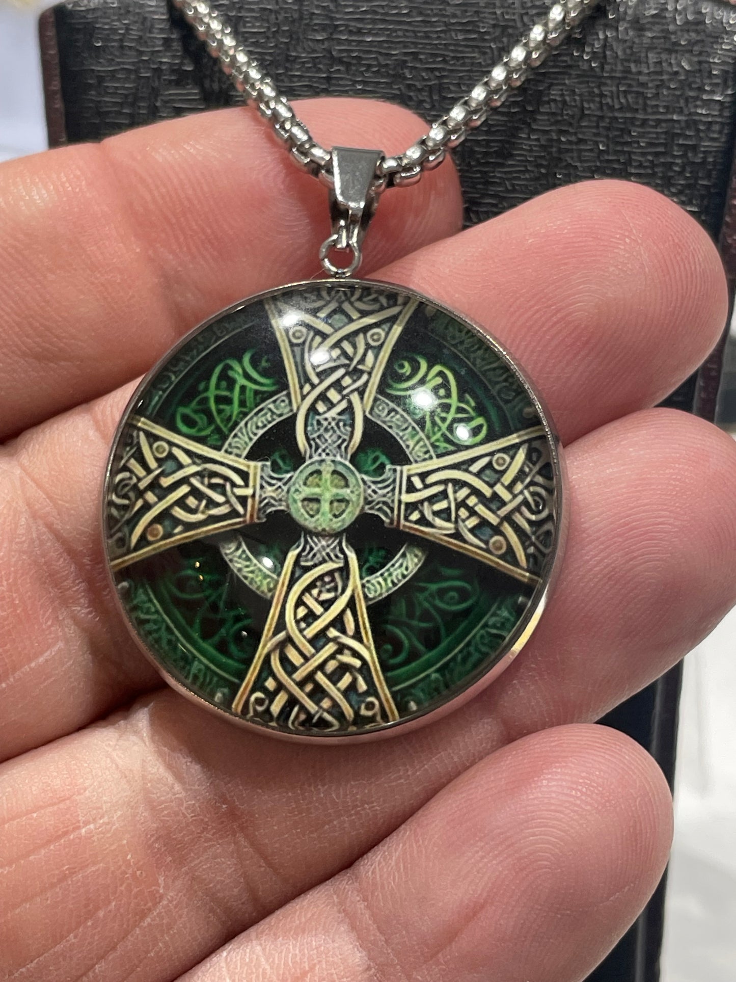 Stainless Steel Irish Cross Amulet Disc Necklace