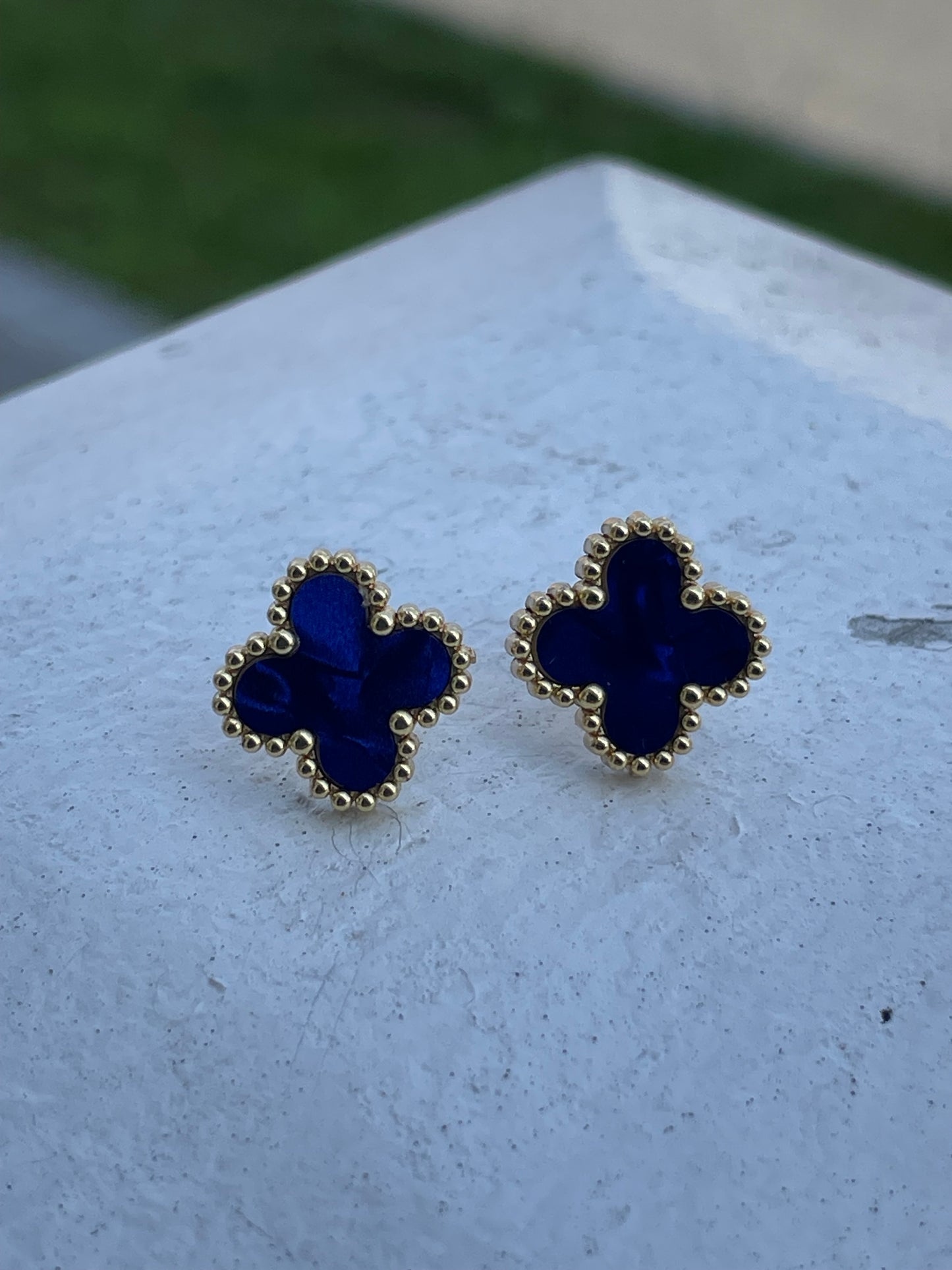 Stainless Steel Vermeil Van Cleef Style Blue Clover Earrings
