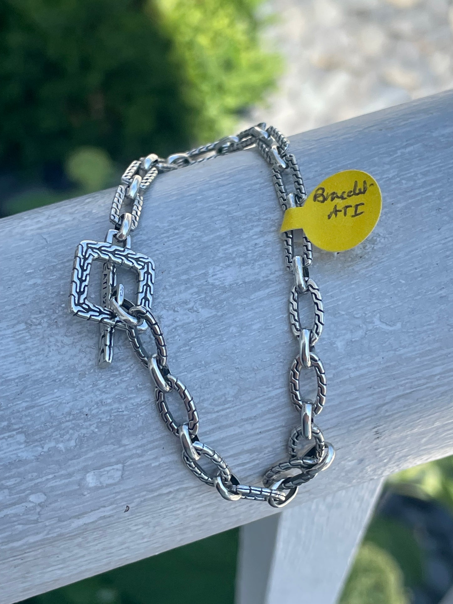 Designer ATR Silver Rectangle Link Toggle Bracelet 7.5”