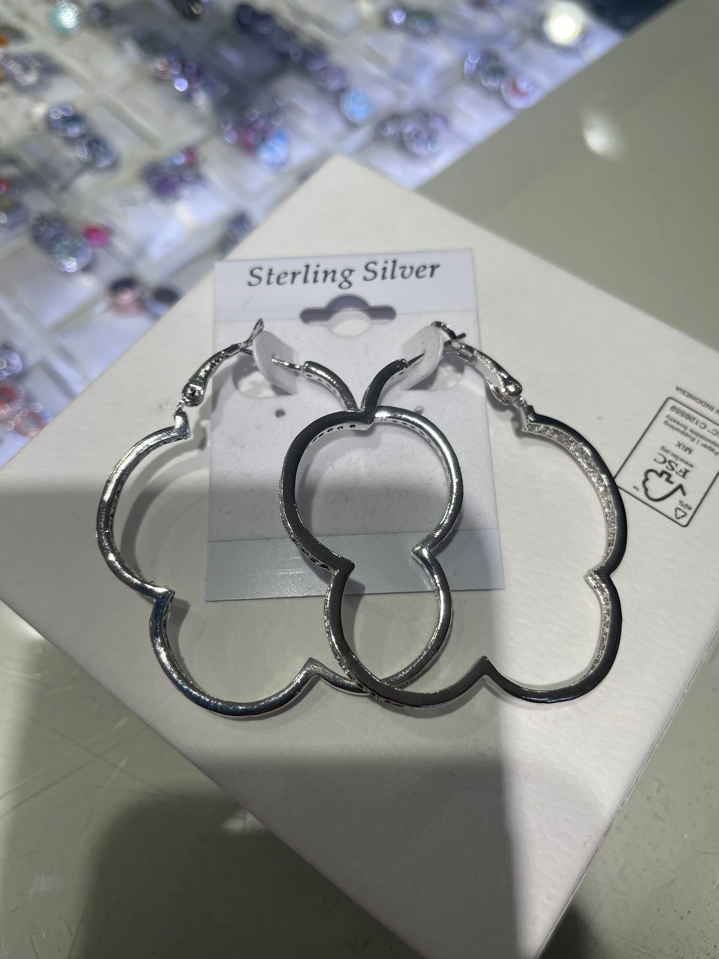 925 Sterling Silver Large Flower Cz Hoop Earrings