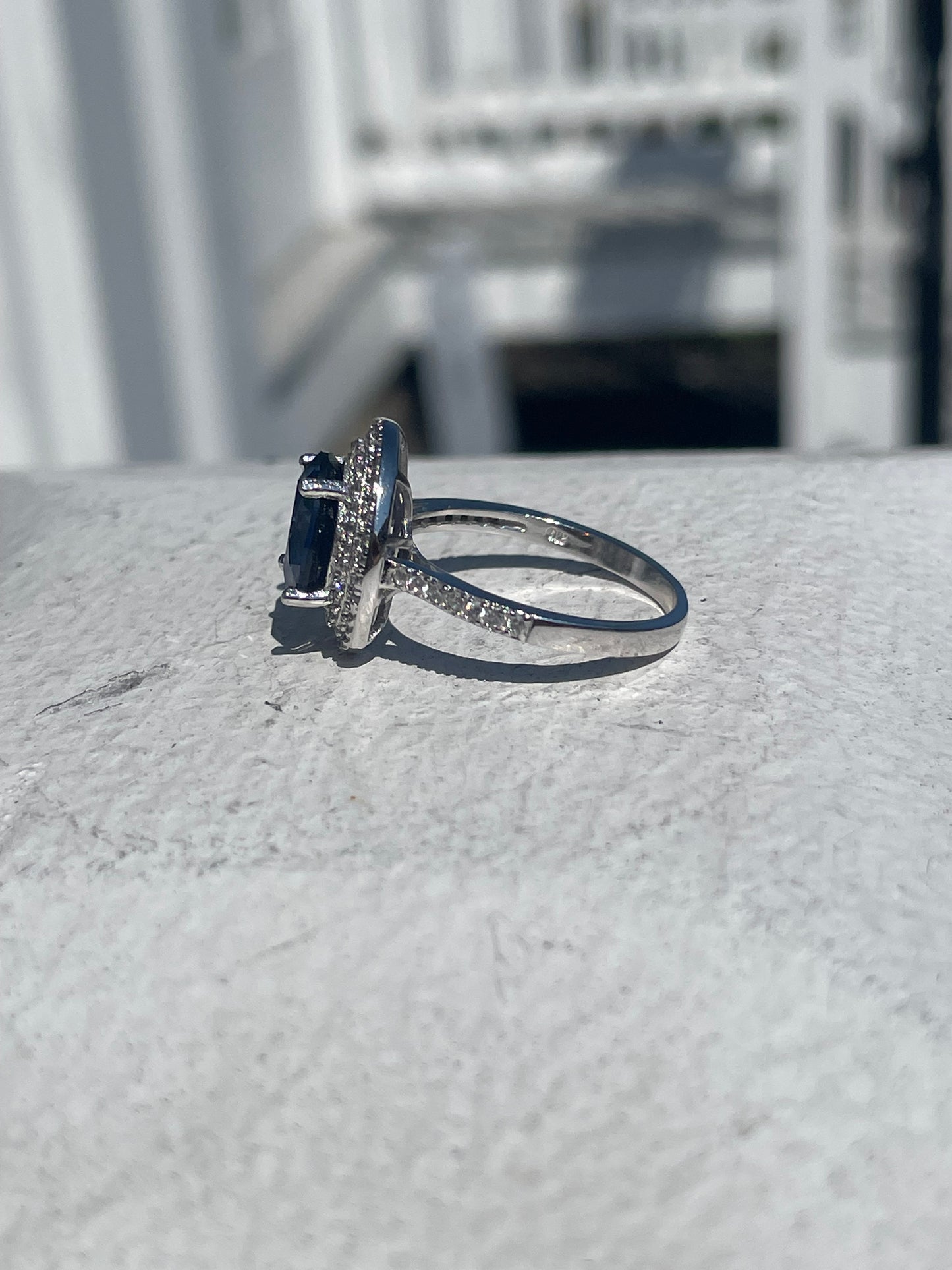 925 Sterling Silver Royalty Lab Sapphire & Cz Cluster Ring Size 8