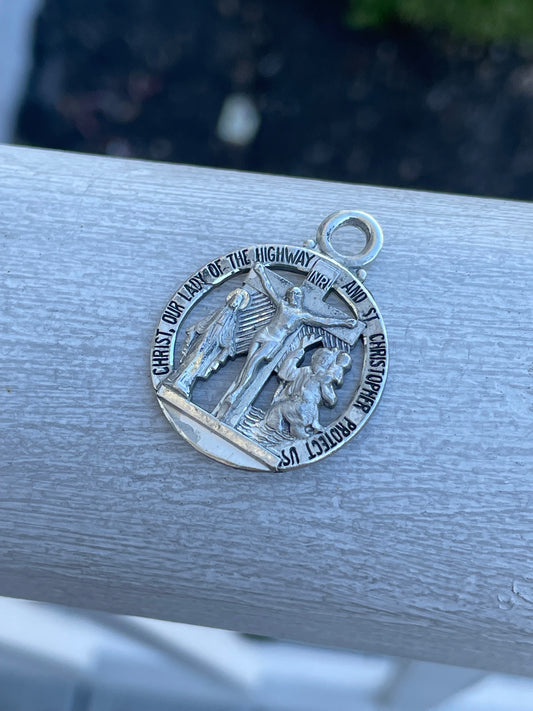 925 Sterling Silver Prayers for Safe Travel Key Ring Pendant