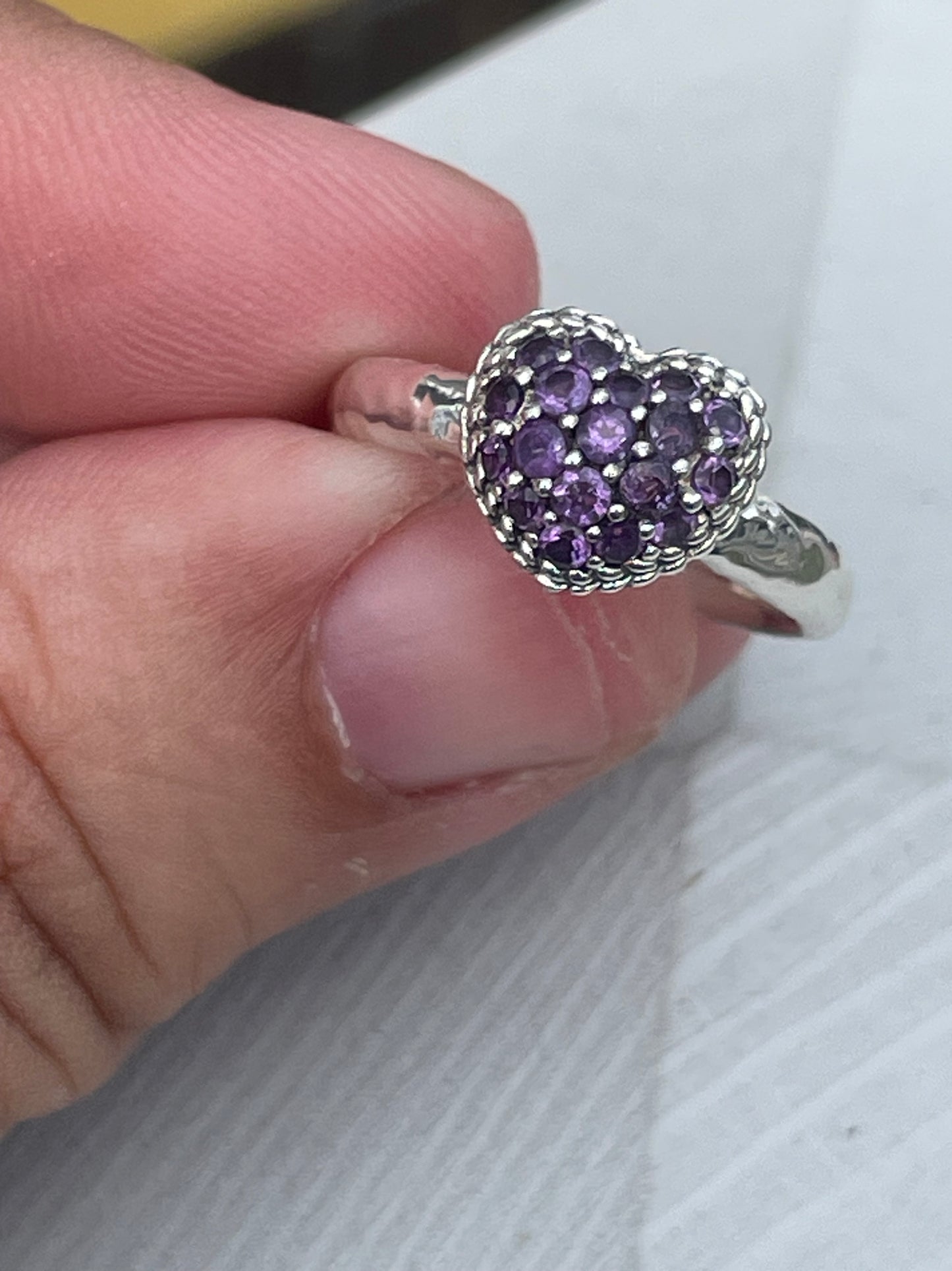 925 Sterling Silver Designer JAI John Hardy Amethyst Heart Cluster Ring