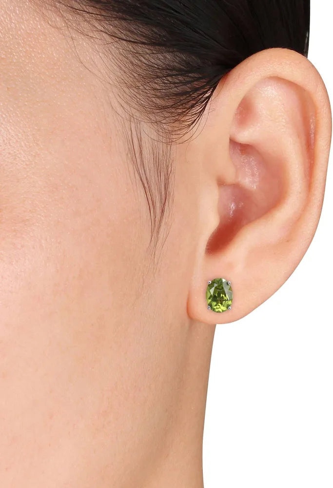 925 Sterling Silver Oval Cut Peridot Stud Earrings