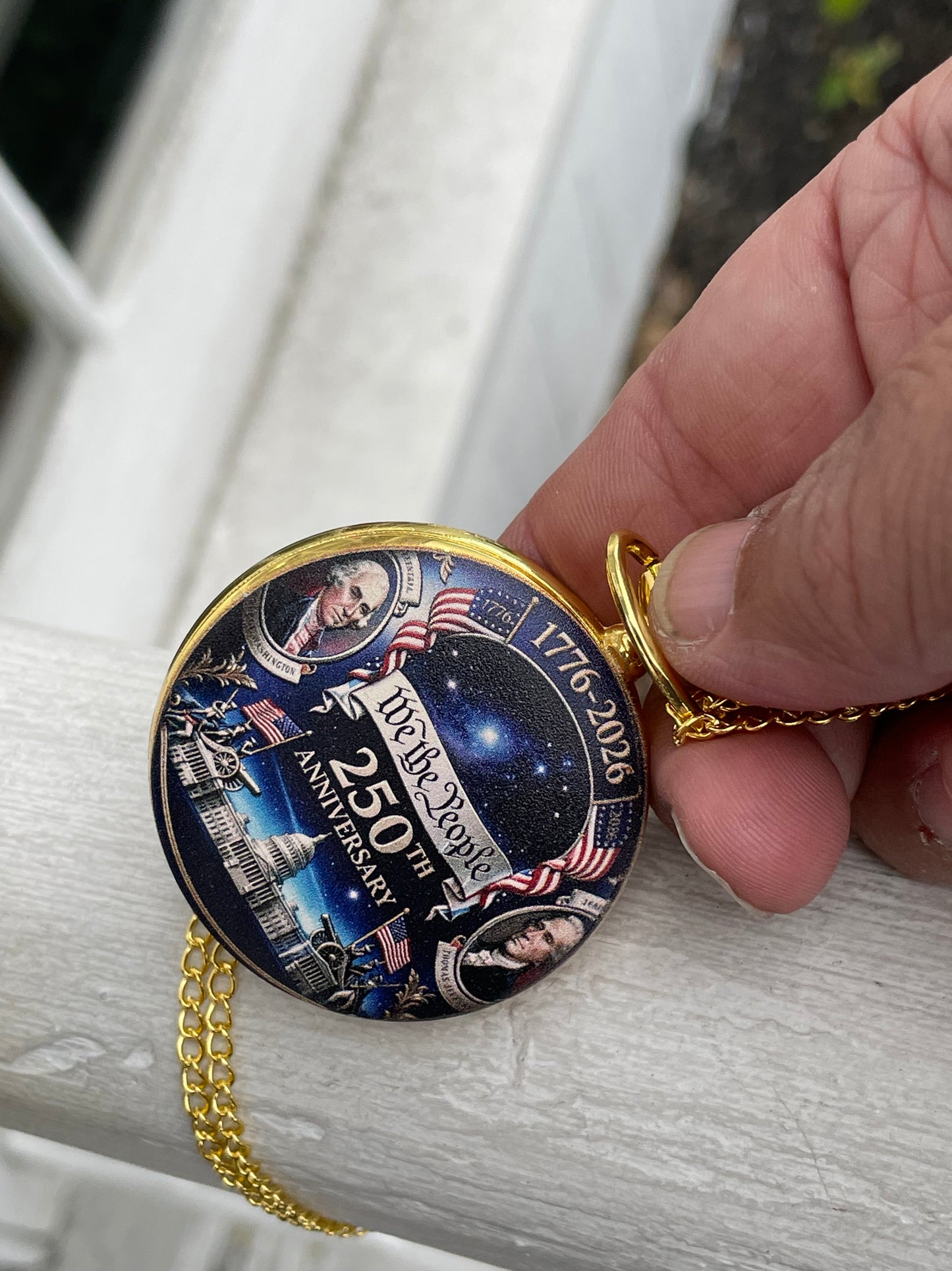 250th Anniversary USA Gold tone Pocket Watch w/ Chain