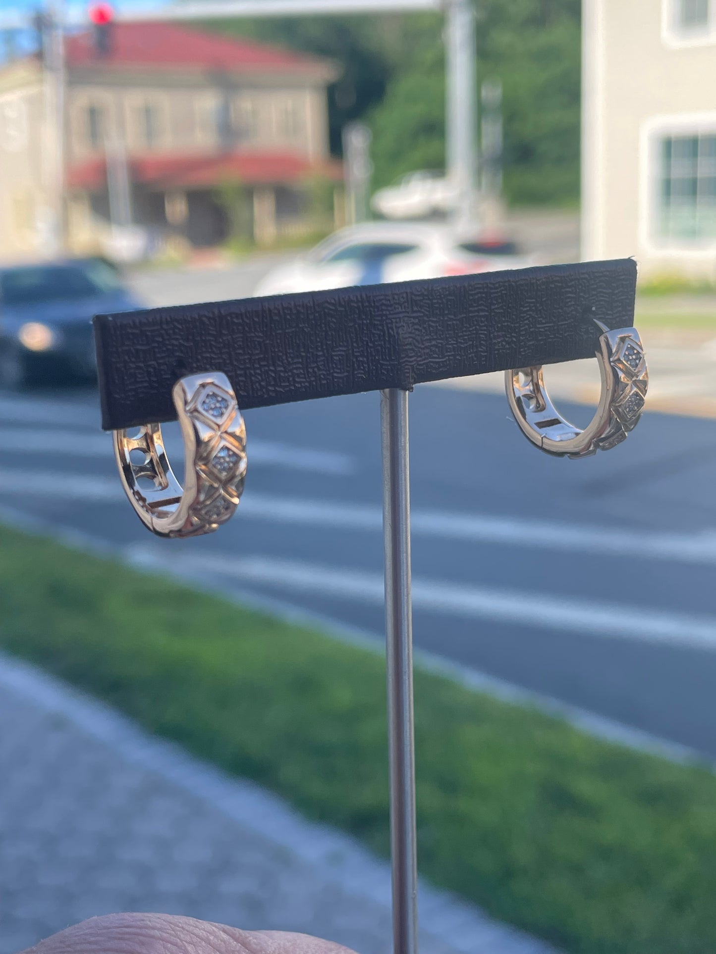 Stainless steel Rose gold vermeil Cz hoop earrings