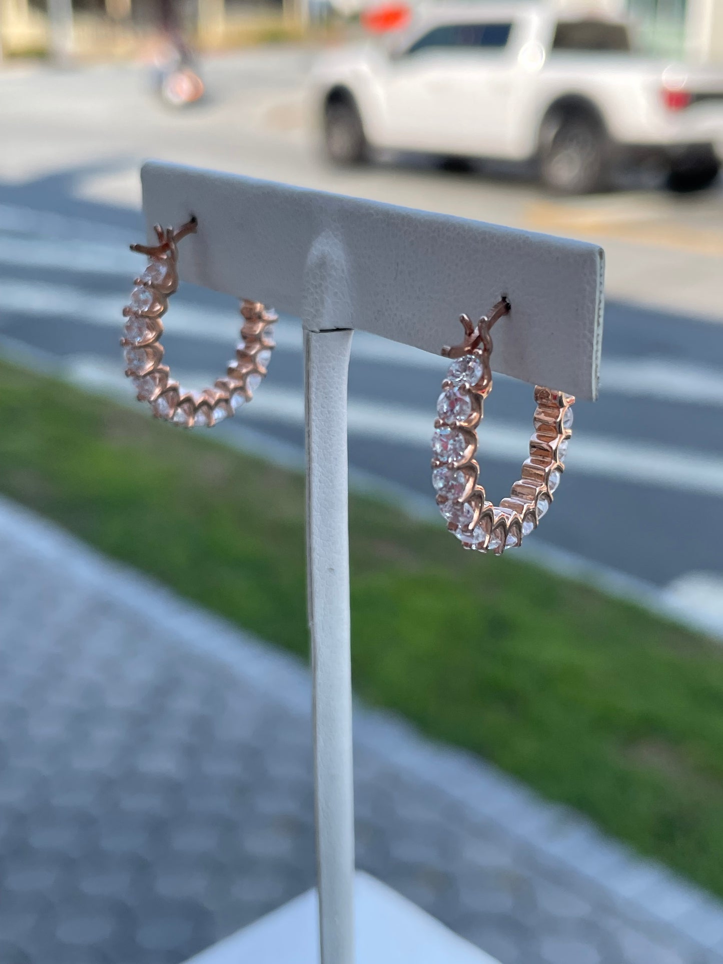 925 Sterling Silver Rose Vermeil Sparkling Cz Hoop Earrings