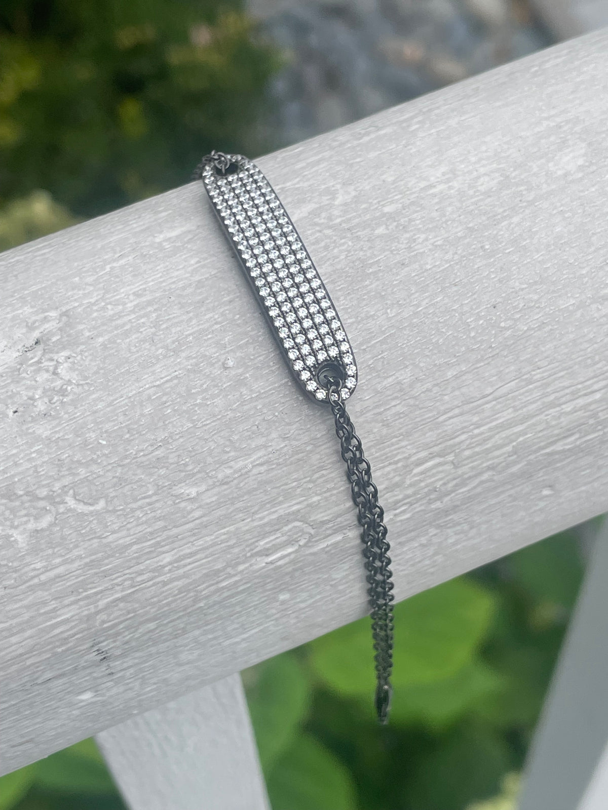 925 Oxidized Sterling Silver Pave Cz Bar Bracelet
