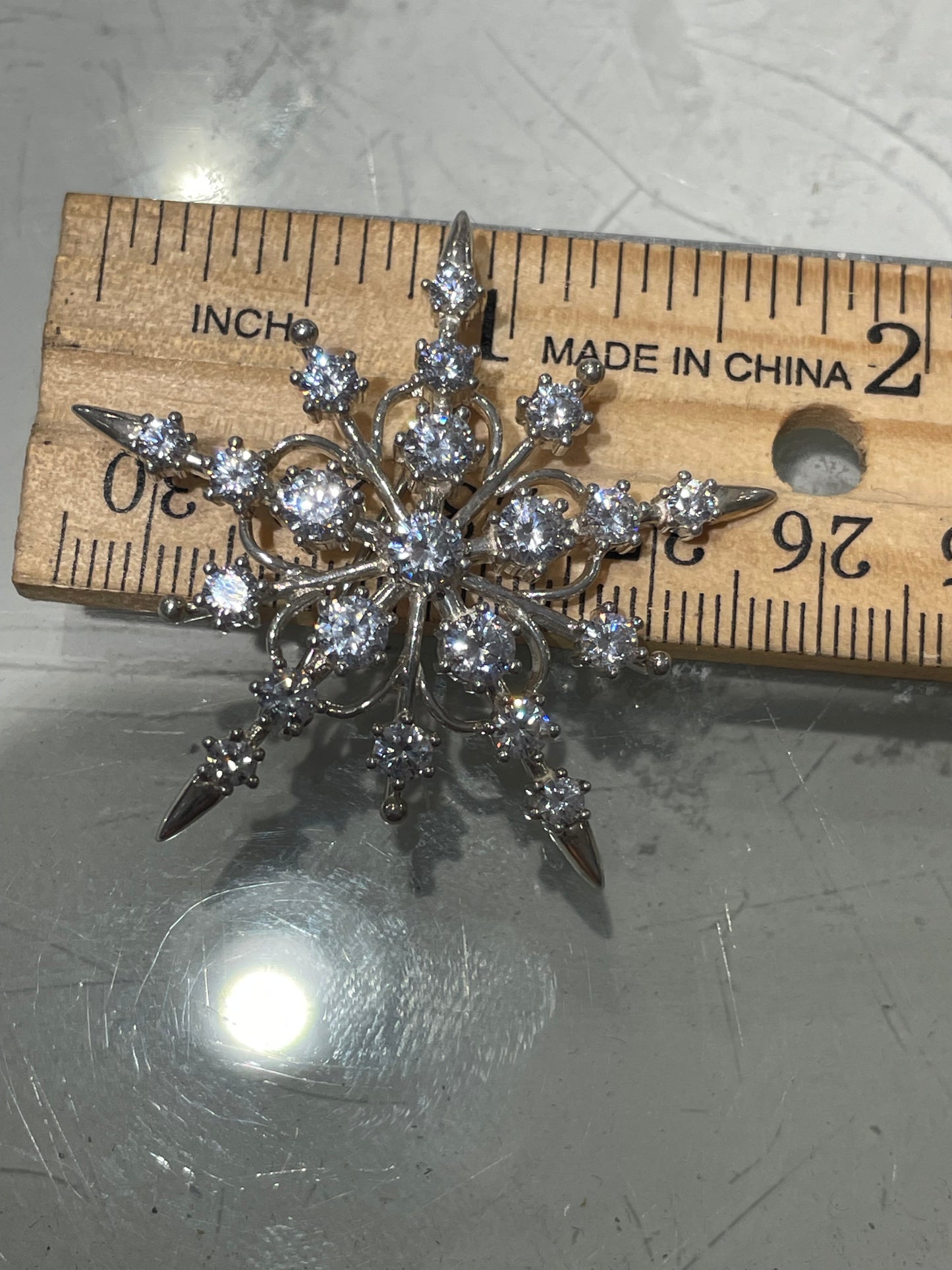 925 Sterling Silver Sparkling Cz Snowflake Pin / Brooch