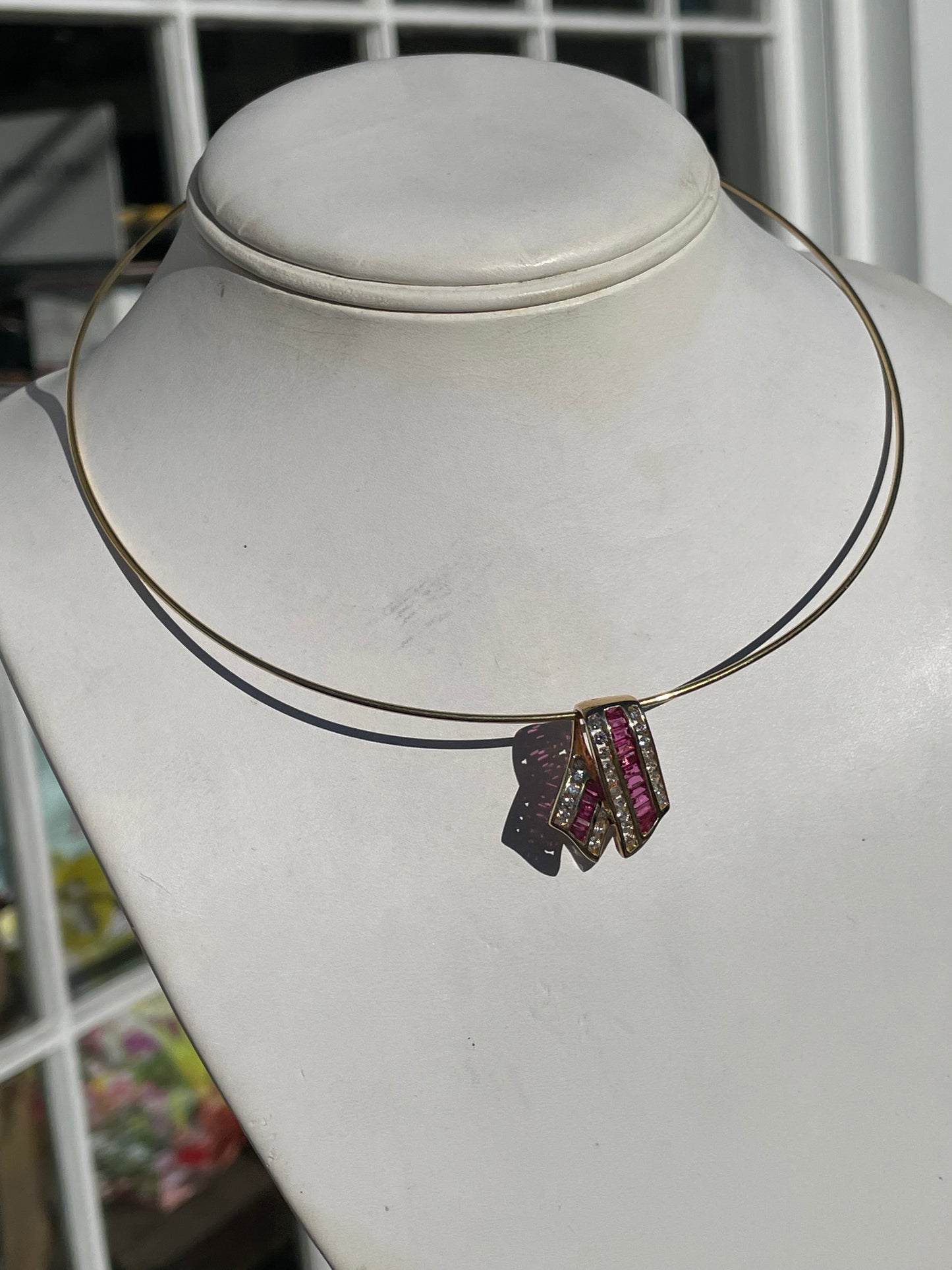 Designer Cardow 14k Gold Ruby & Diamond Slide Necklace