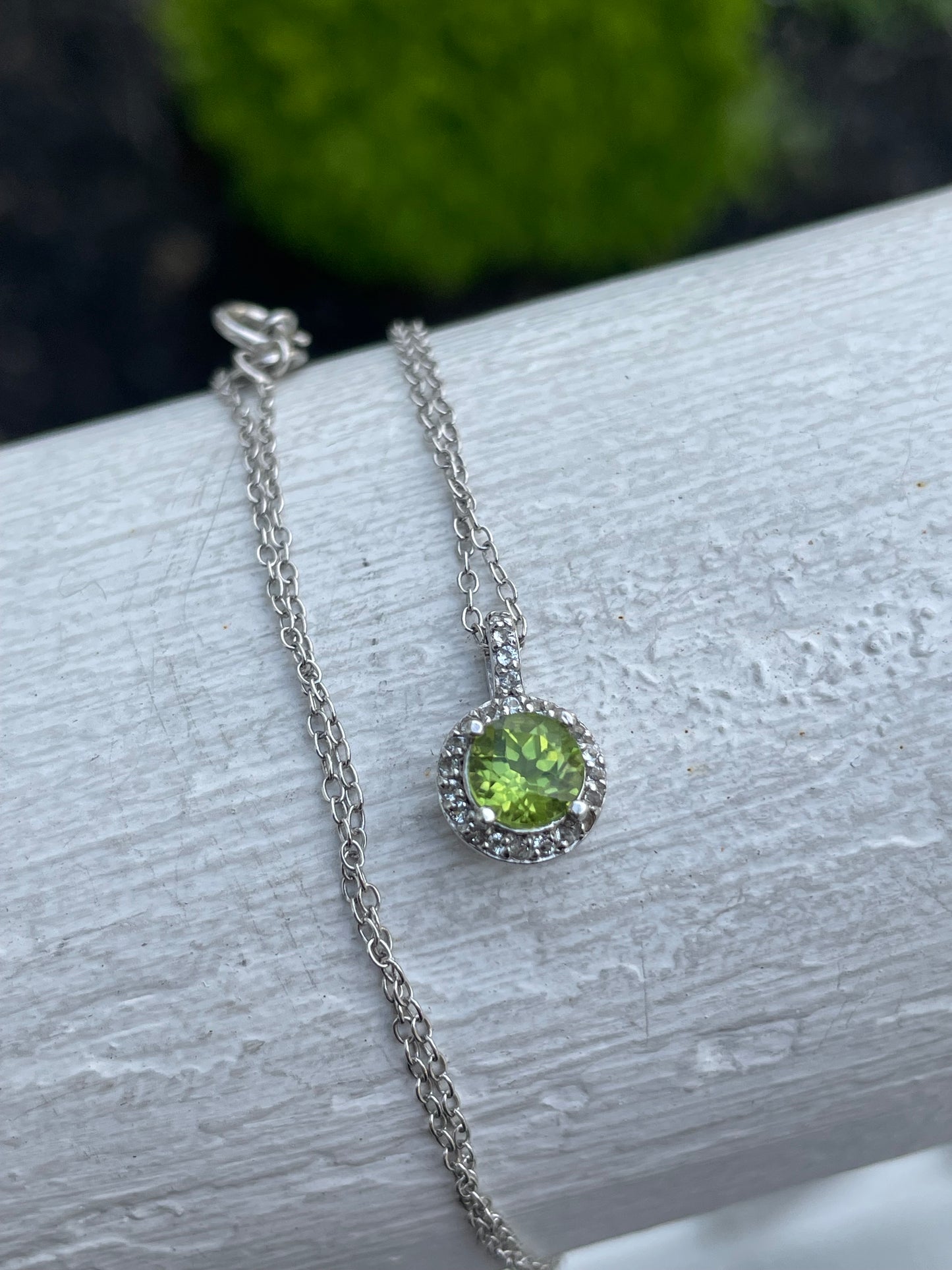925 Sterling Silver Peridot & White Topaz Petite Solitaire Necklace 18”