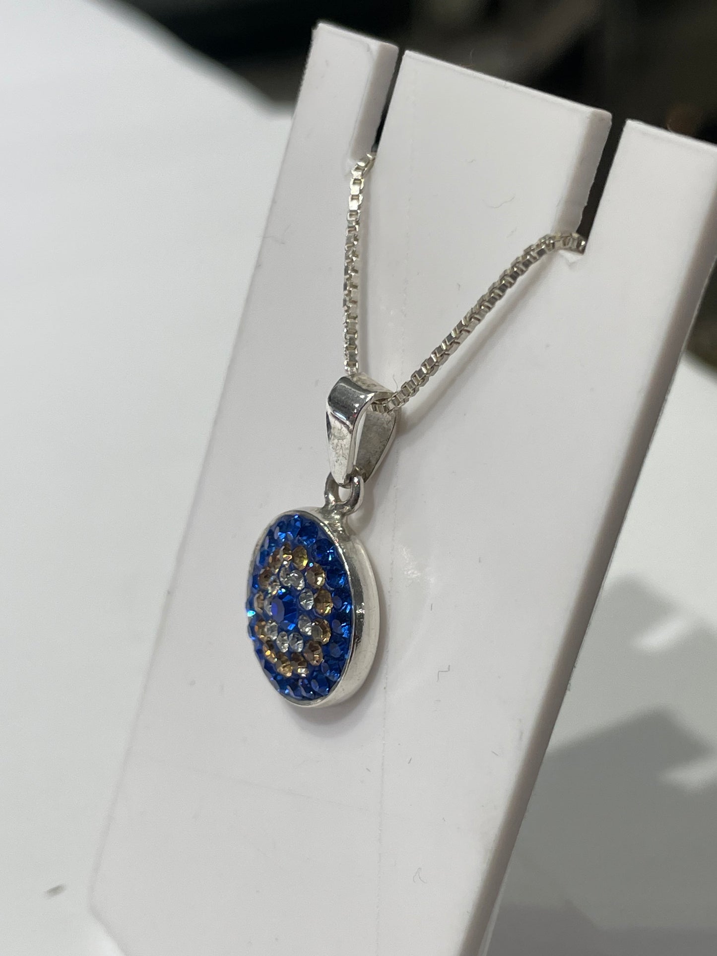 925 Sterling Silver Evil Eye Sparkling Crystal Disc Necklace