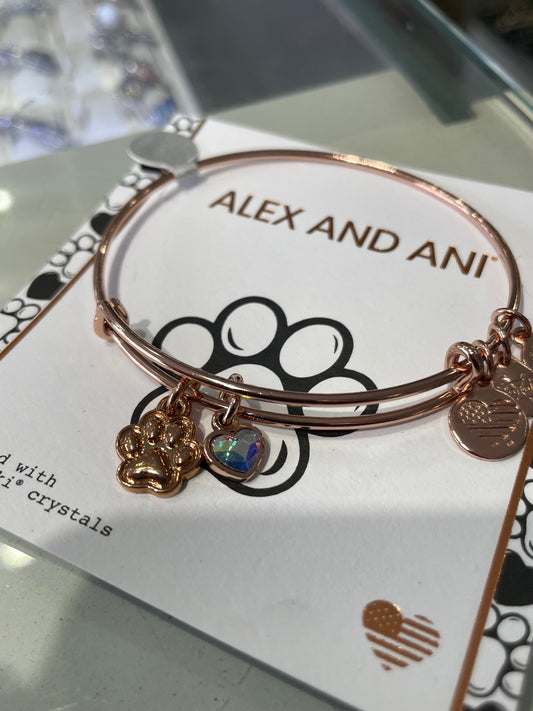 Alex & Ani Paw Print Love Rose Gold Tone Bracelet