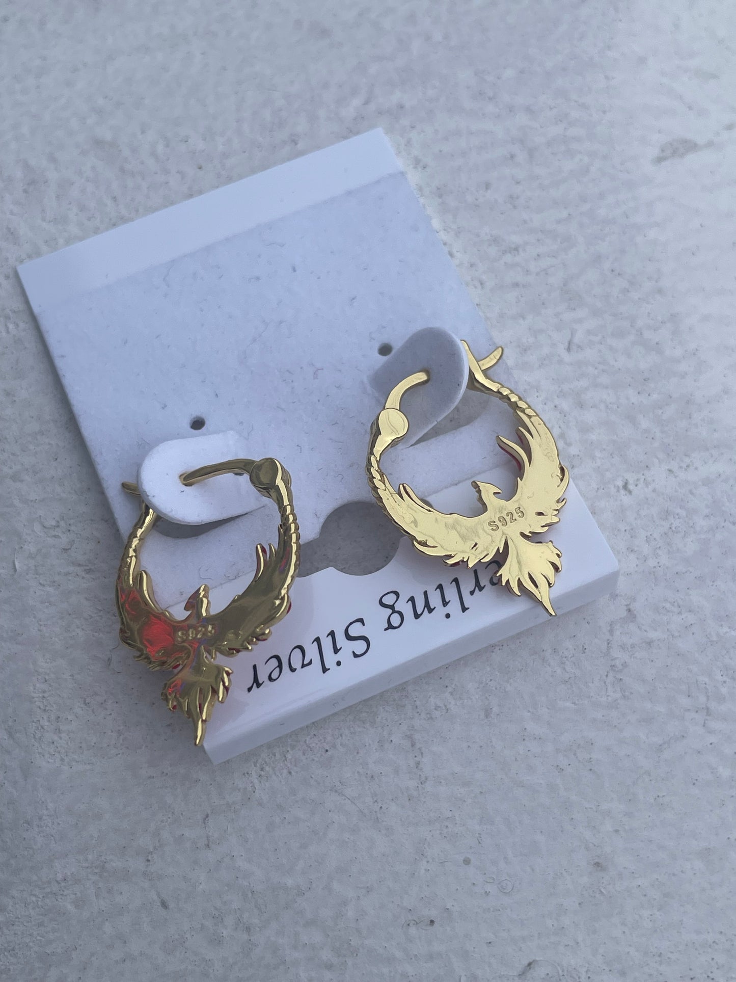 925 Sterling Silver Vermeil Phoenix Hoop Earrings